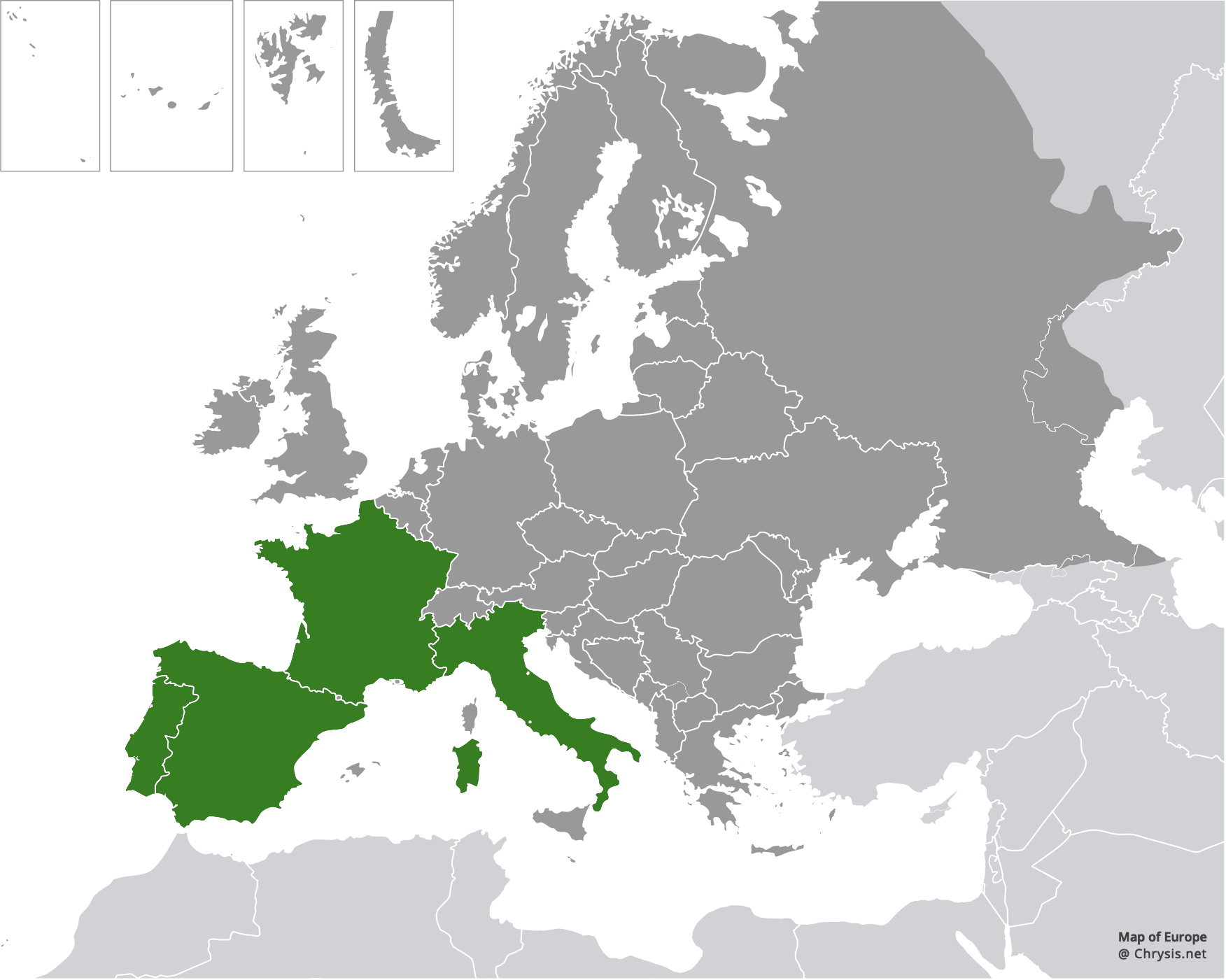 European distribution of Hedychridium subroseum prochloropygum Linsenmaier, 1959