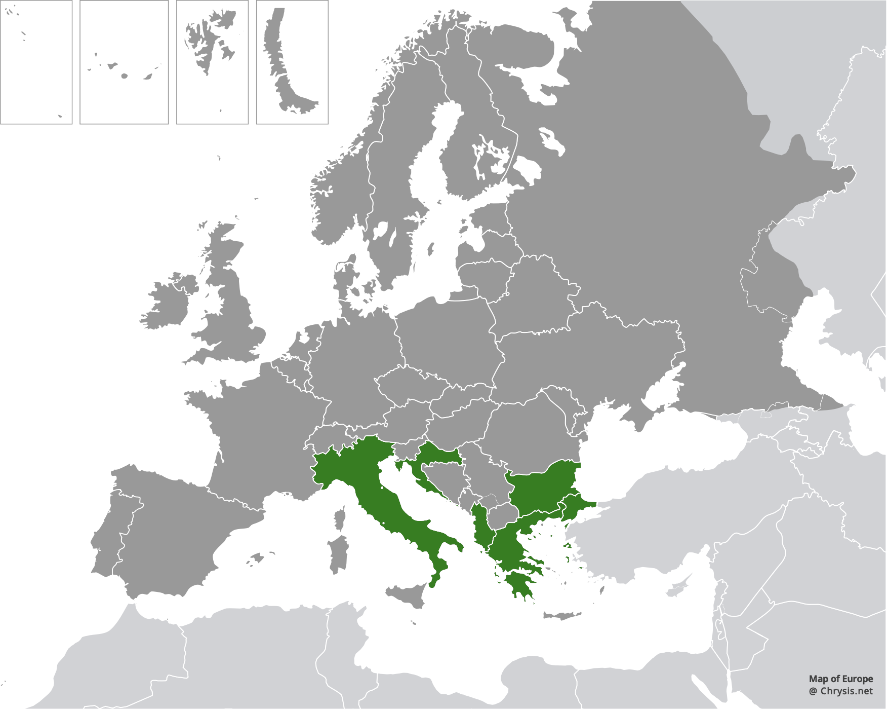 European distribution of Chrysis albanica Trautmann, 1927