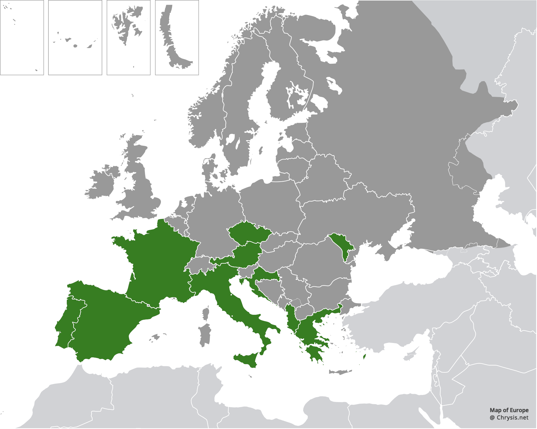 European distribution of Chrysis angustifrons Abeille, 1878