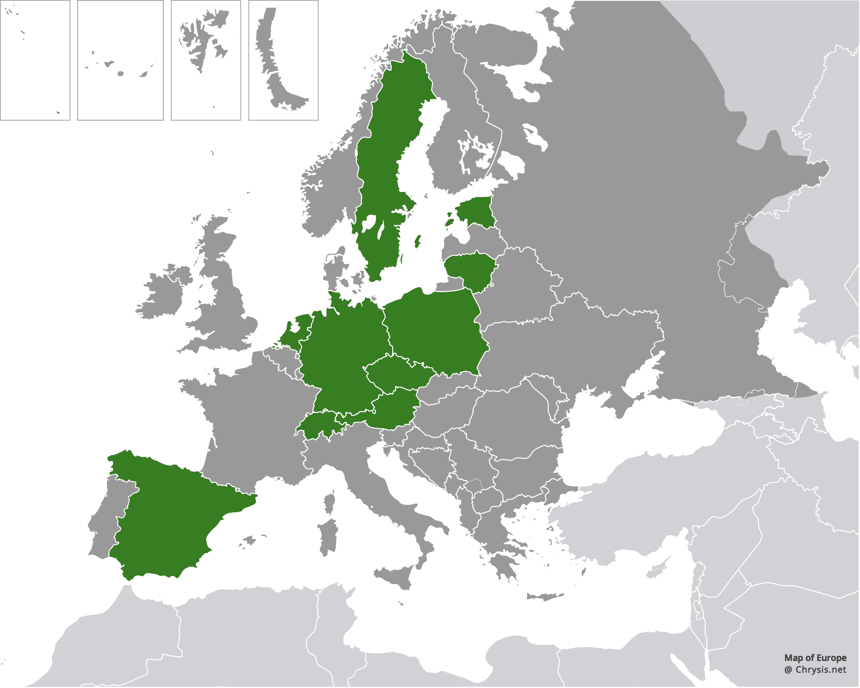 European distribution of Chrysis brevitarsis