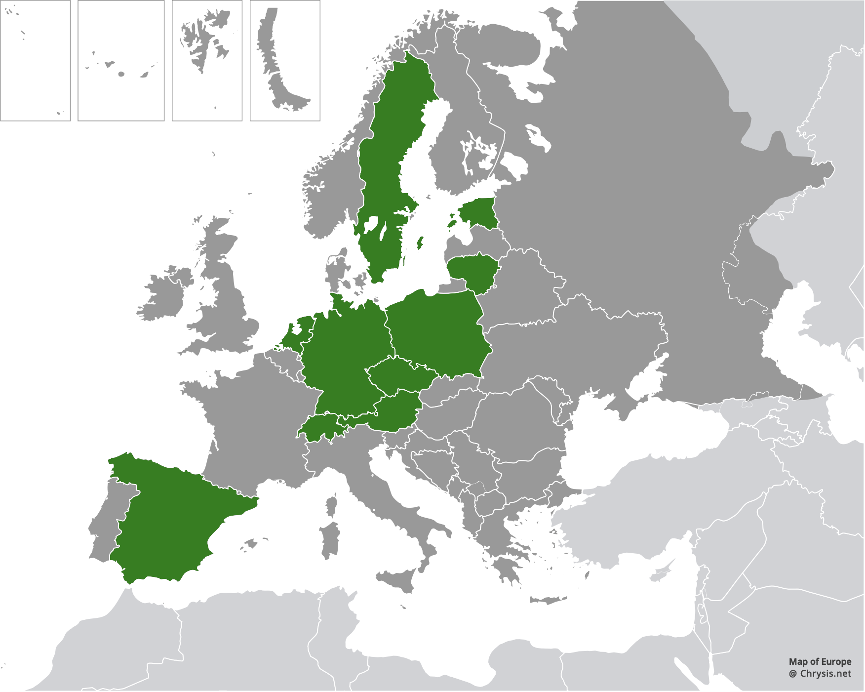 European distribution of Chrysis brevitarsis Thomson, 1870