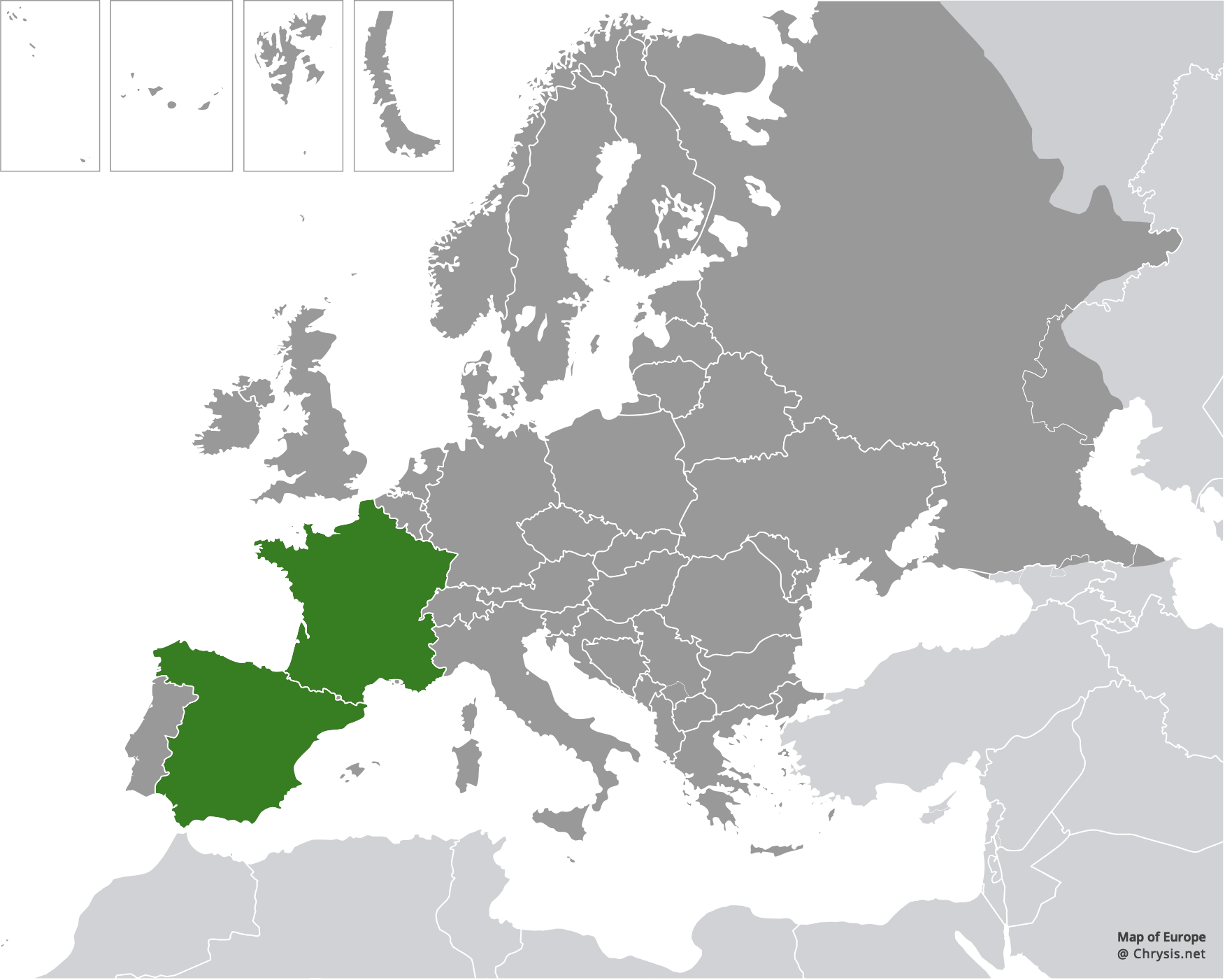 European distribution of Chrysis castillana Buysson, 1894