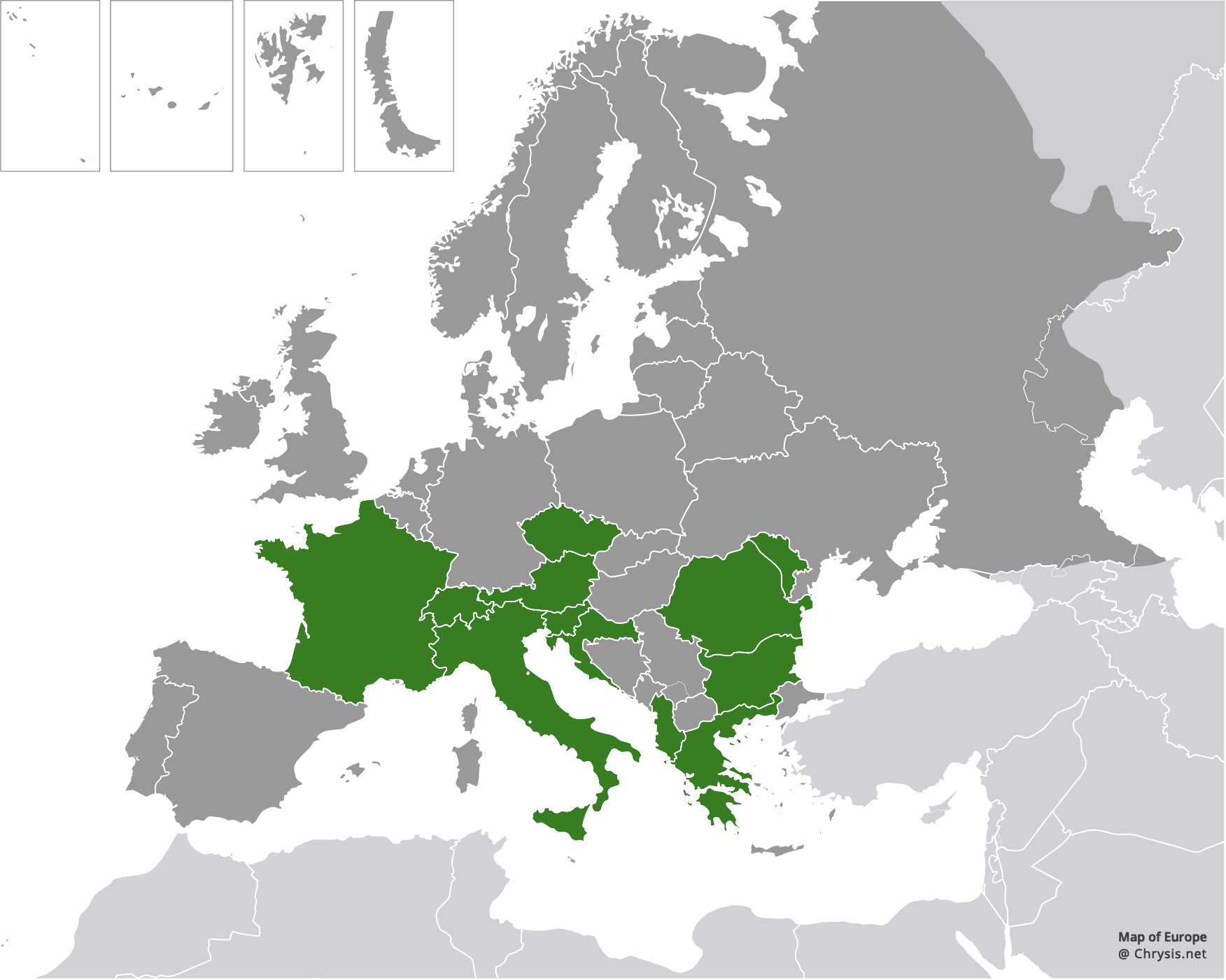 European distribution of Chrysis chrysostigma Mocsáry, 1889