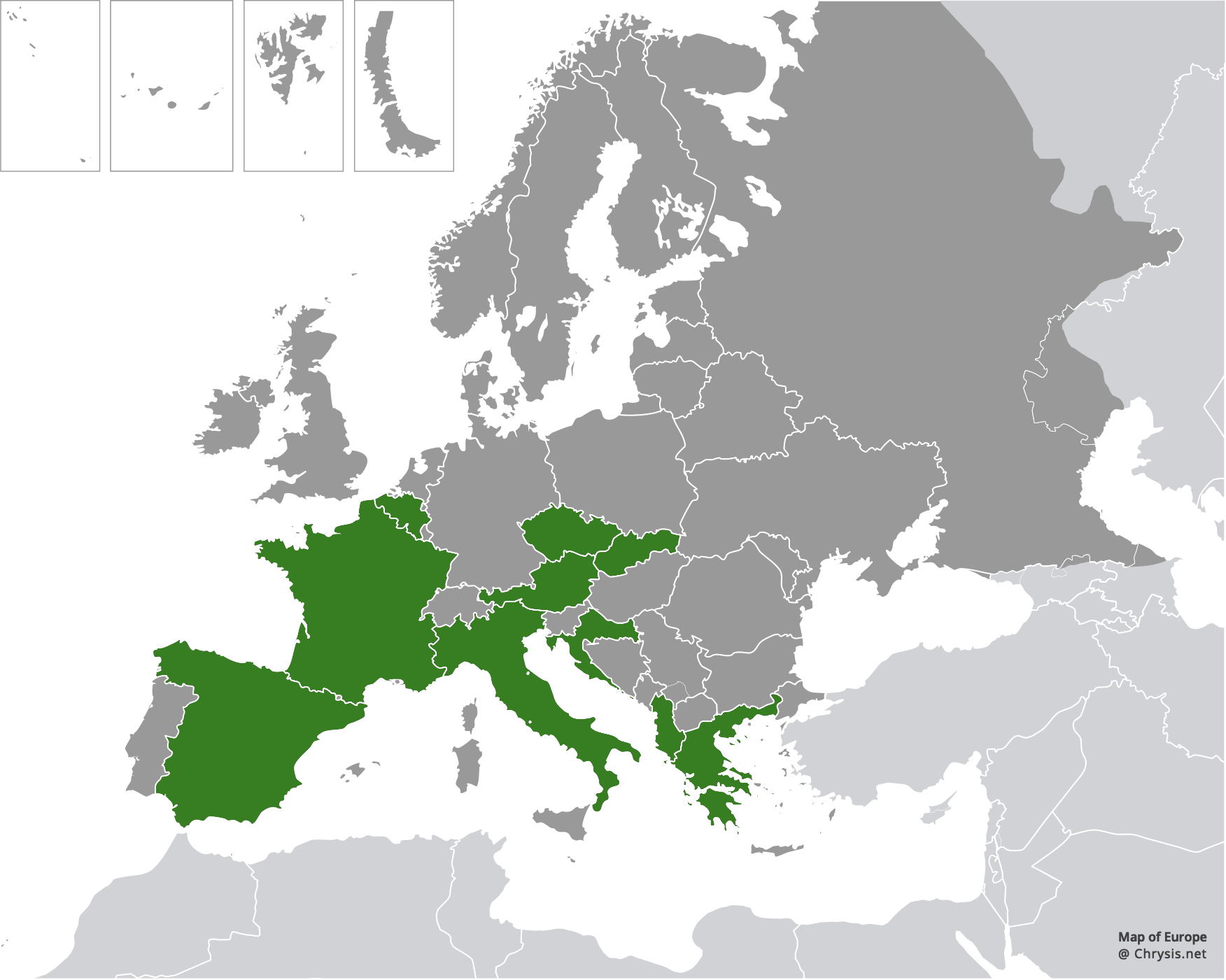 European distribution of Chrysis coeruleiventris Abeille, 1878