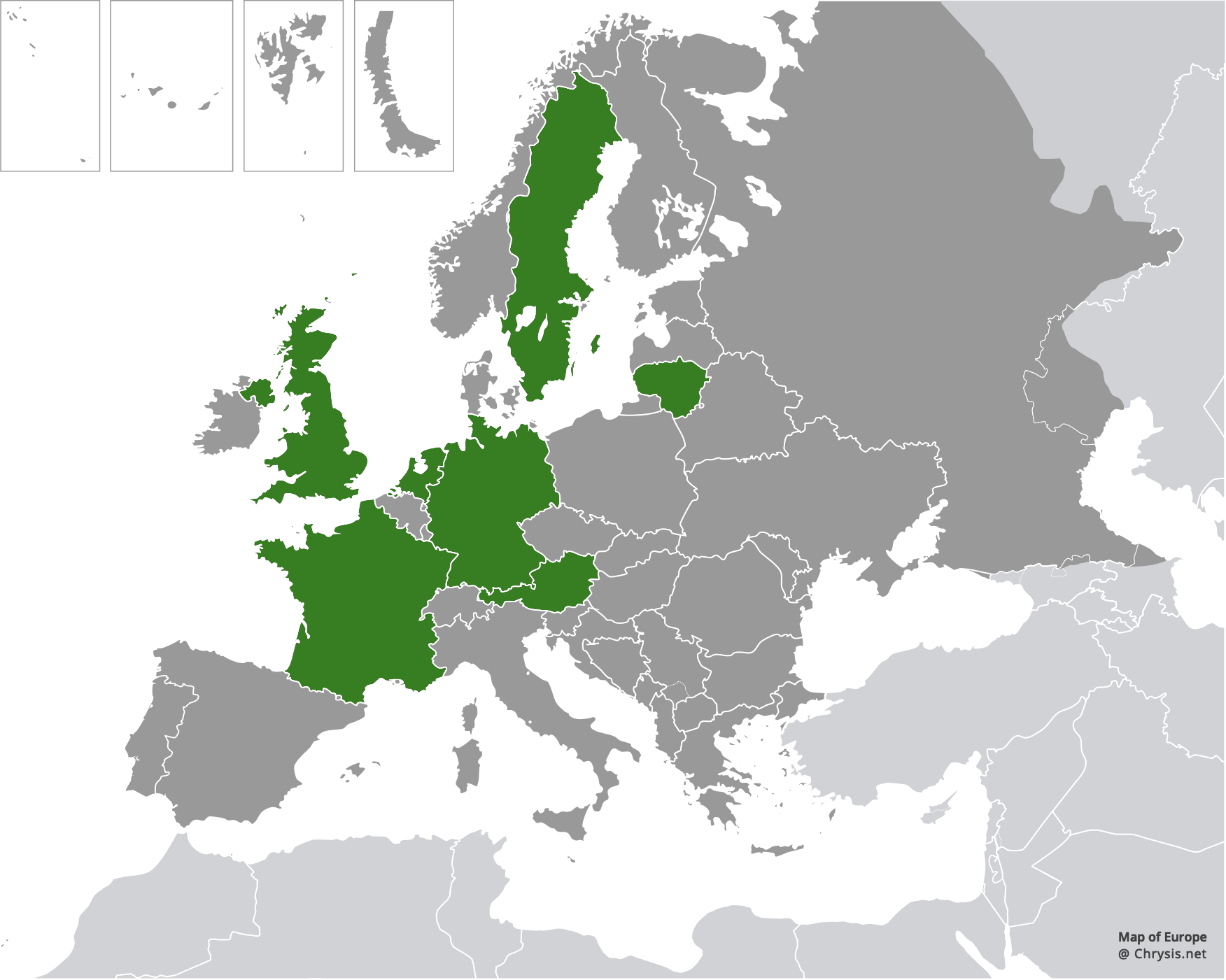 European distribution of Chrysis corusca Valkeila, 1971