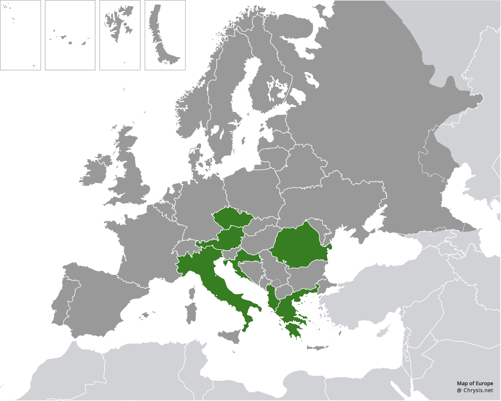 European distribution of Chrysis cylindrica Eversmann, 1857