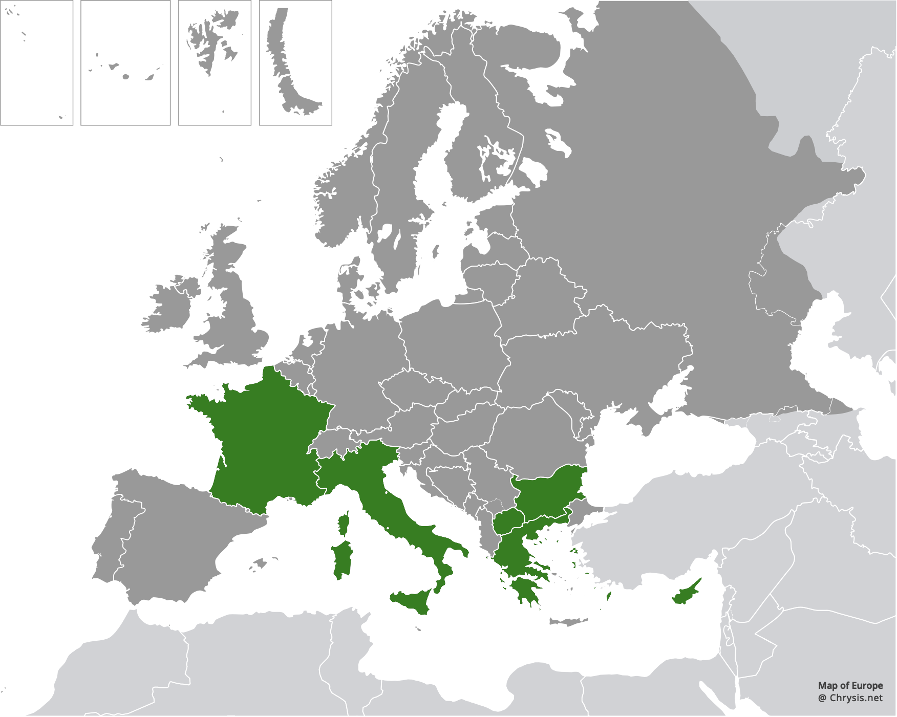 European distribution of Chrysis daphnis Mocsáry, 1889