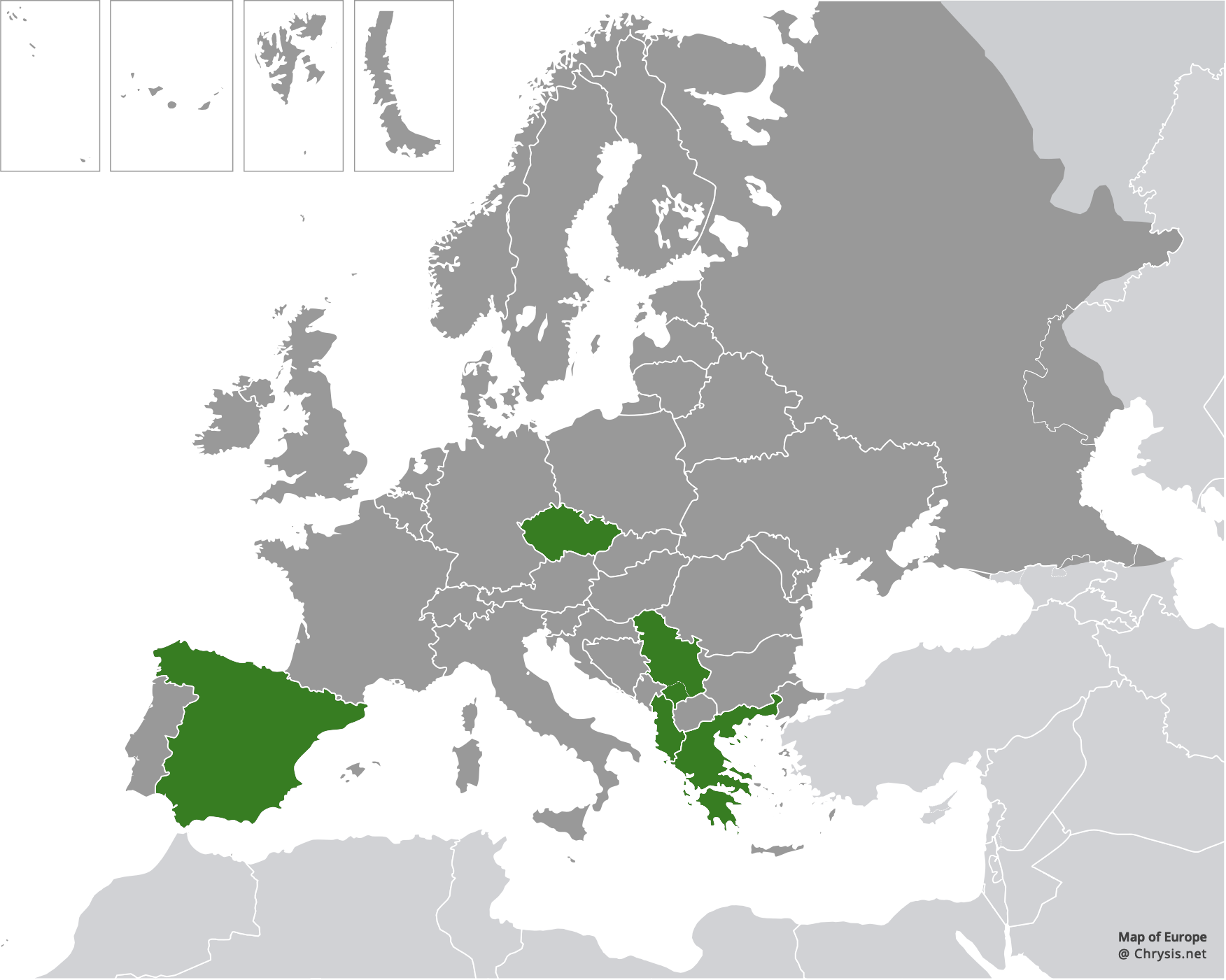 European distribution of Chrysis diacantha Mocsáry, 1889