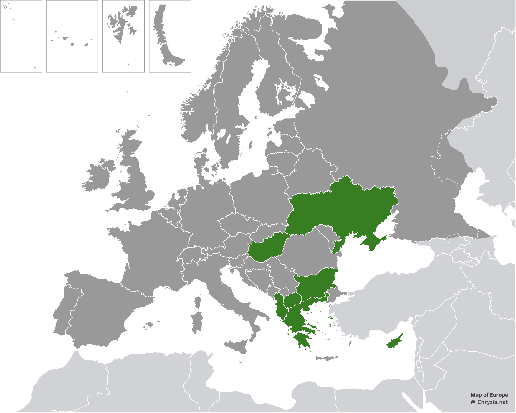 European distribution of Chrysis distincta thalhammeri Mocsáry, 1889