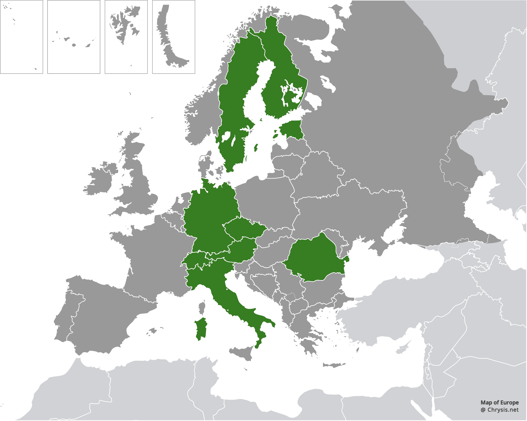 European distribution of Chrysis equestris Dahlbom, 1845