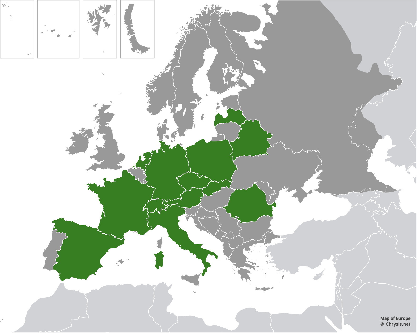 European distribution of Chrysis fasciata Olivier, 1790