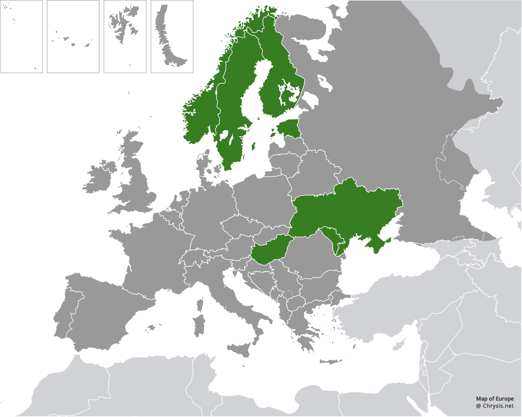 European distribution of Chrysis fasciata zetterstedti Dahlbom, 1845