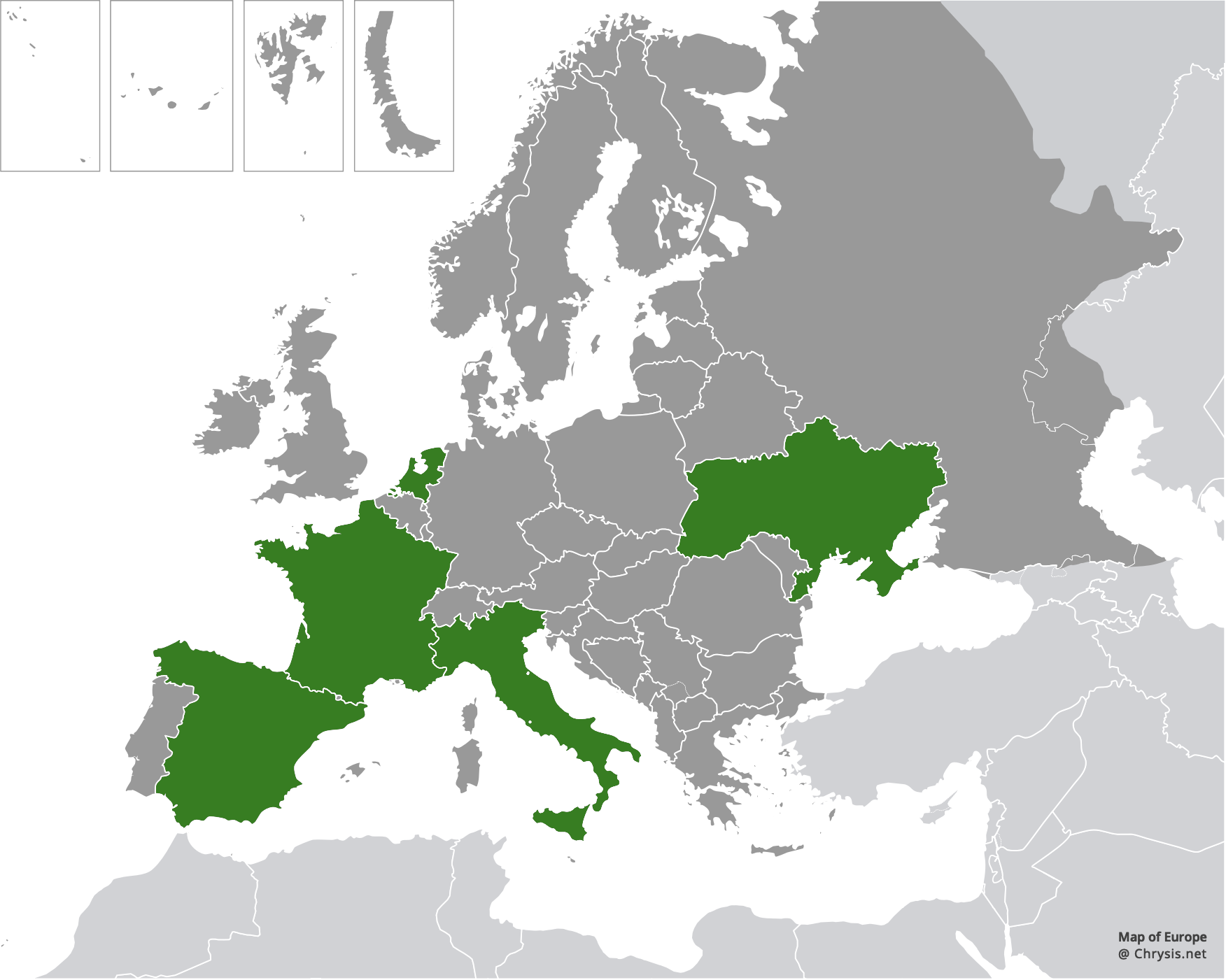 European distribution of Chrysis fugax Abeille, 1878