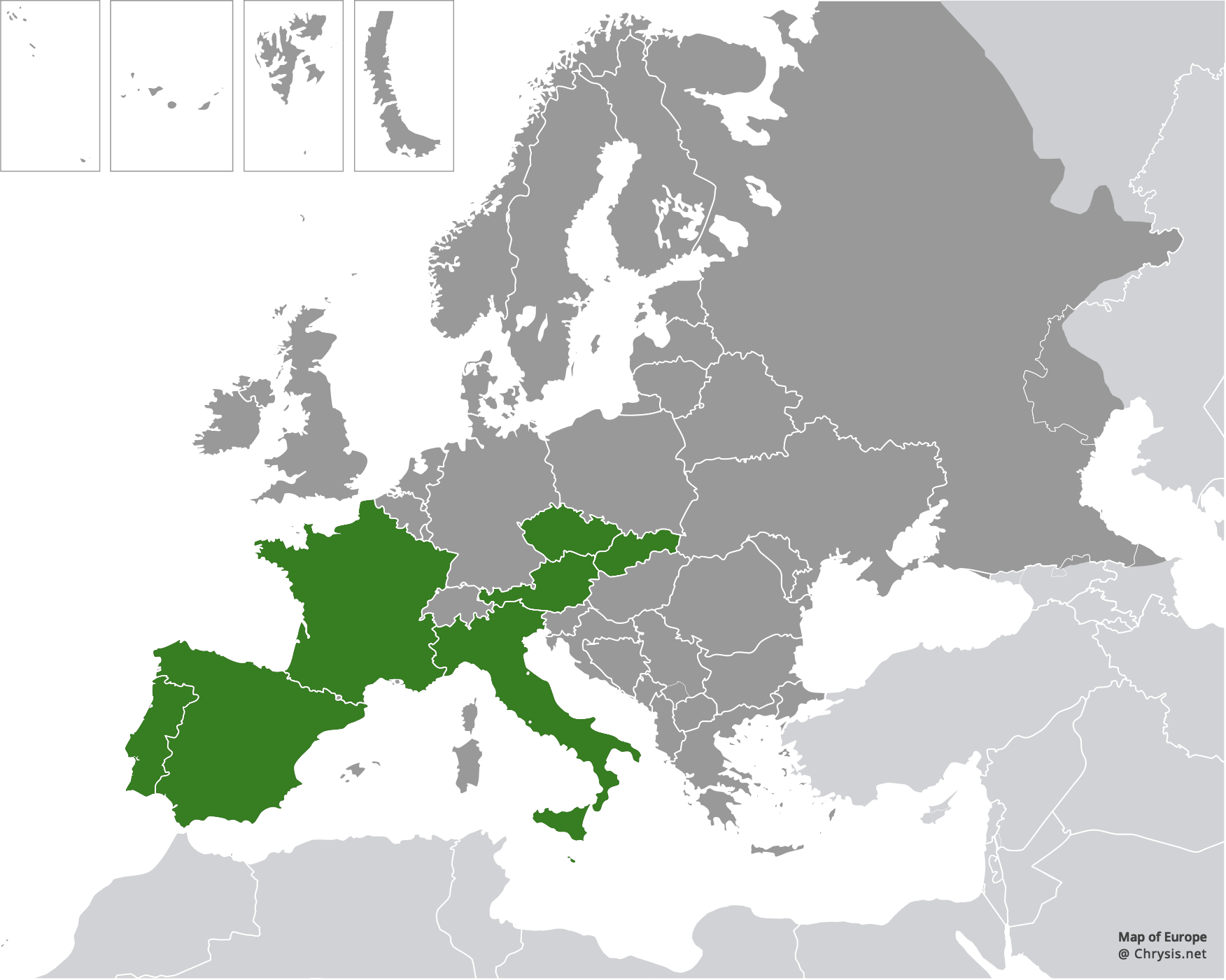 European distribution of Chrysis grohmanni Dahlbom, 1854