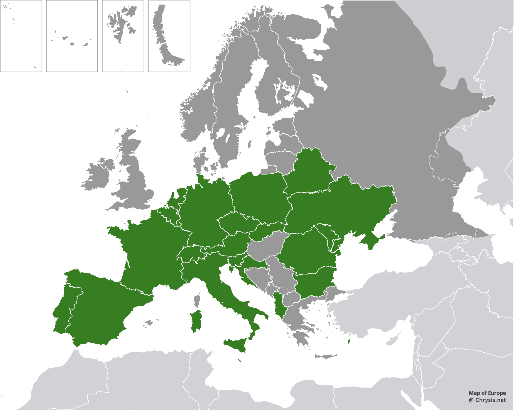 European distribution of Chrysis inaequalis Dahlbom, 1845