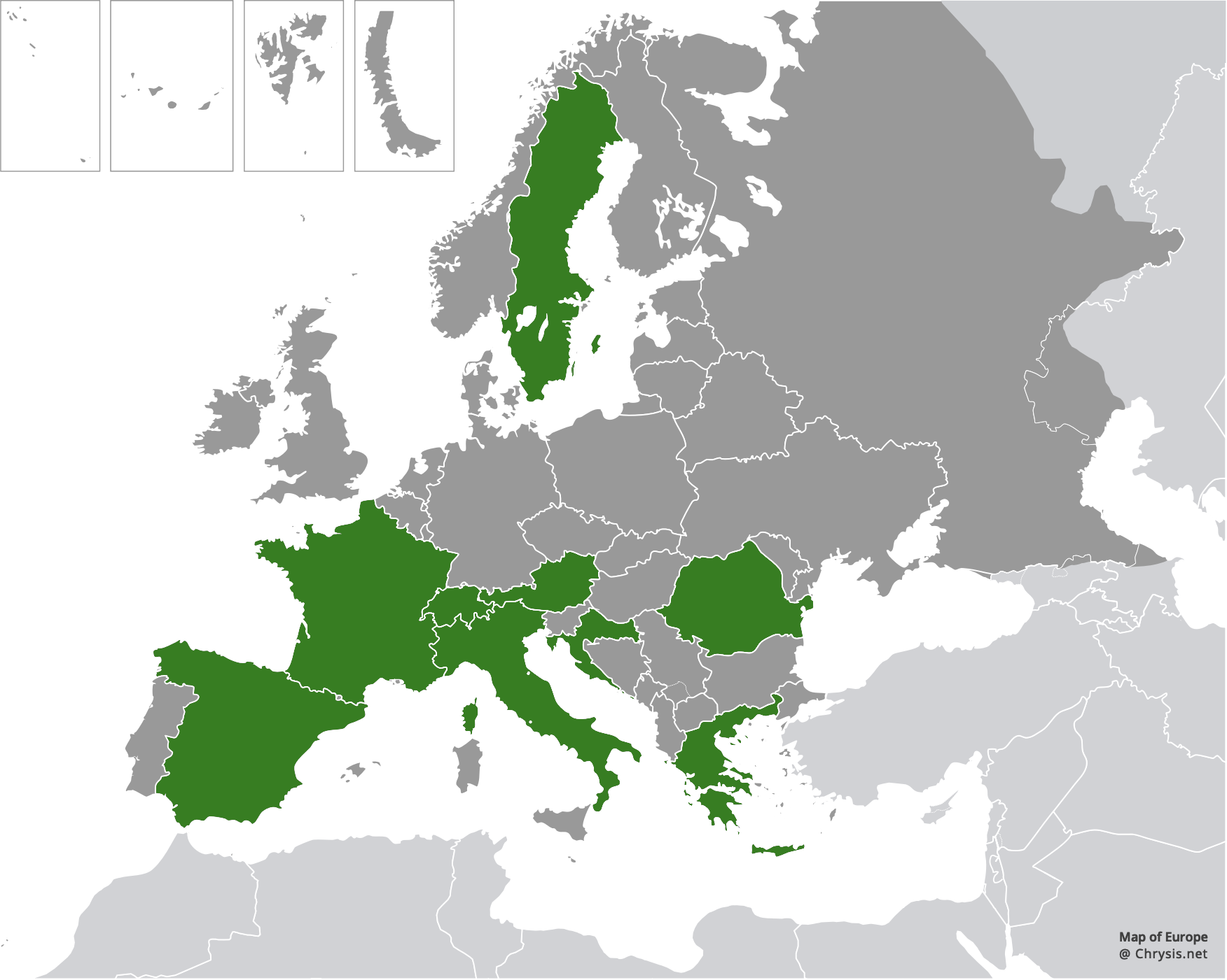 European distribution of Chrysis insperata Chevrier, 1870