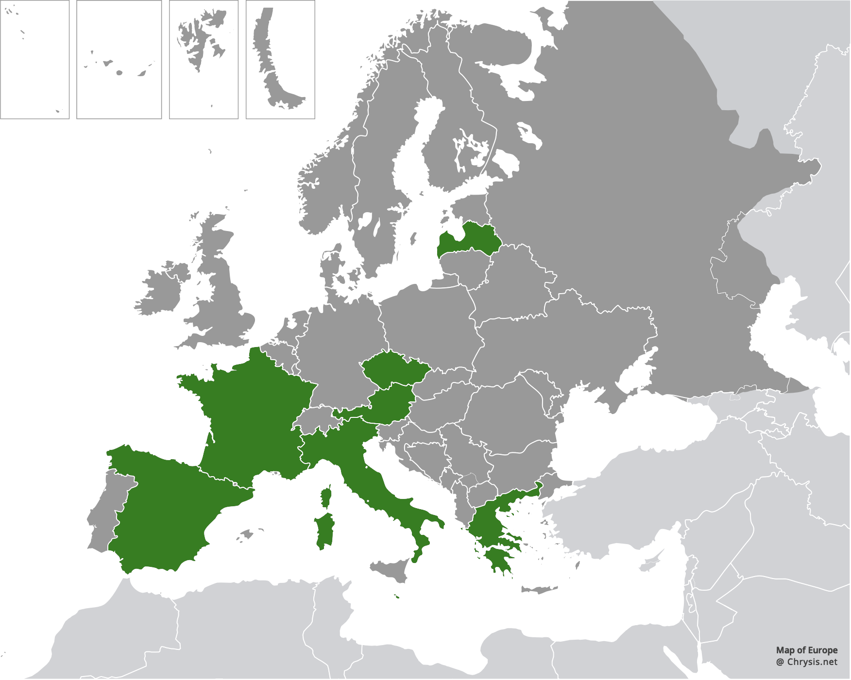 European distribution of Chrysis interjecta Buysson, 1895