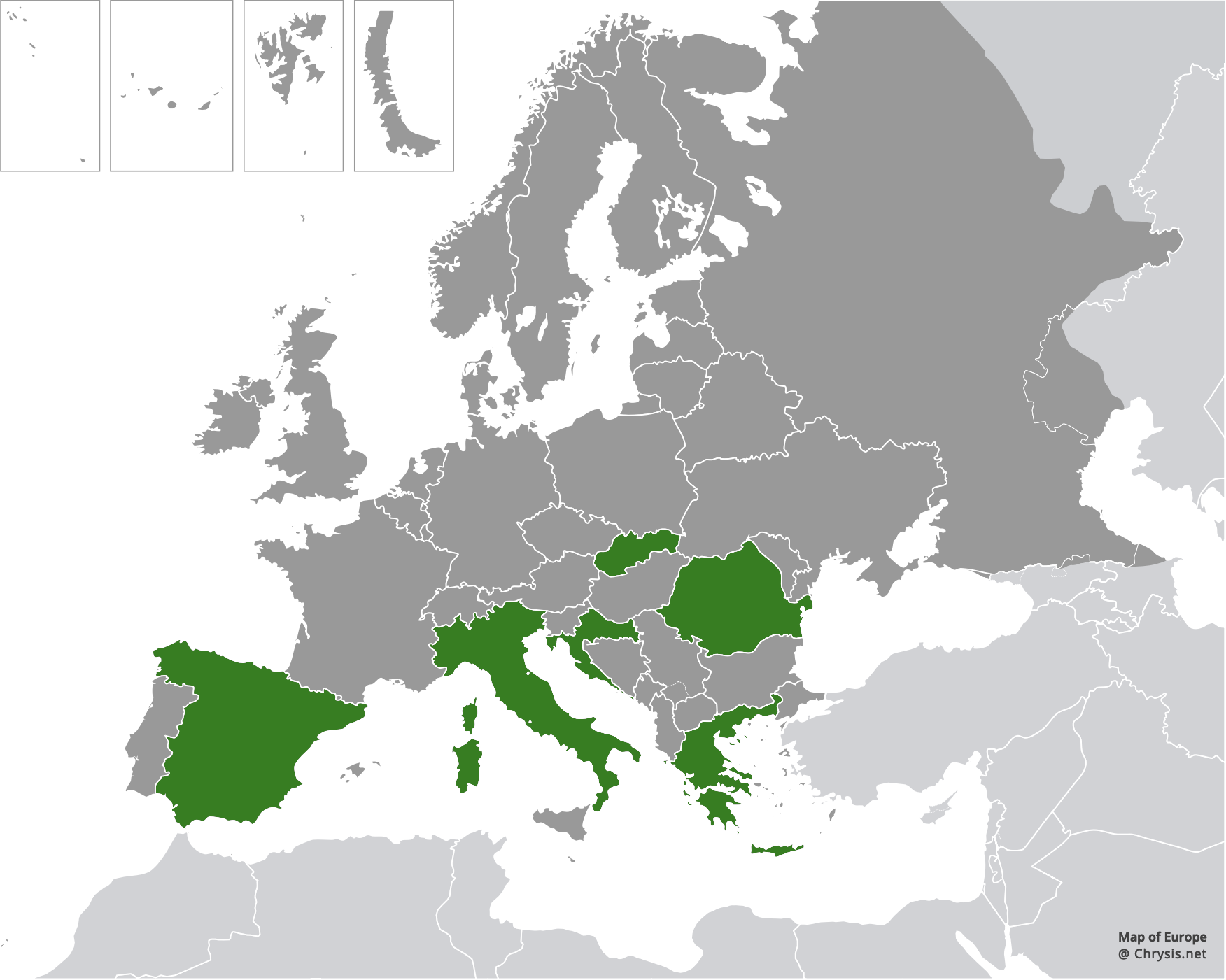European distribution of Chrysis lanceolata