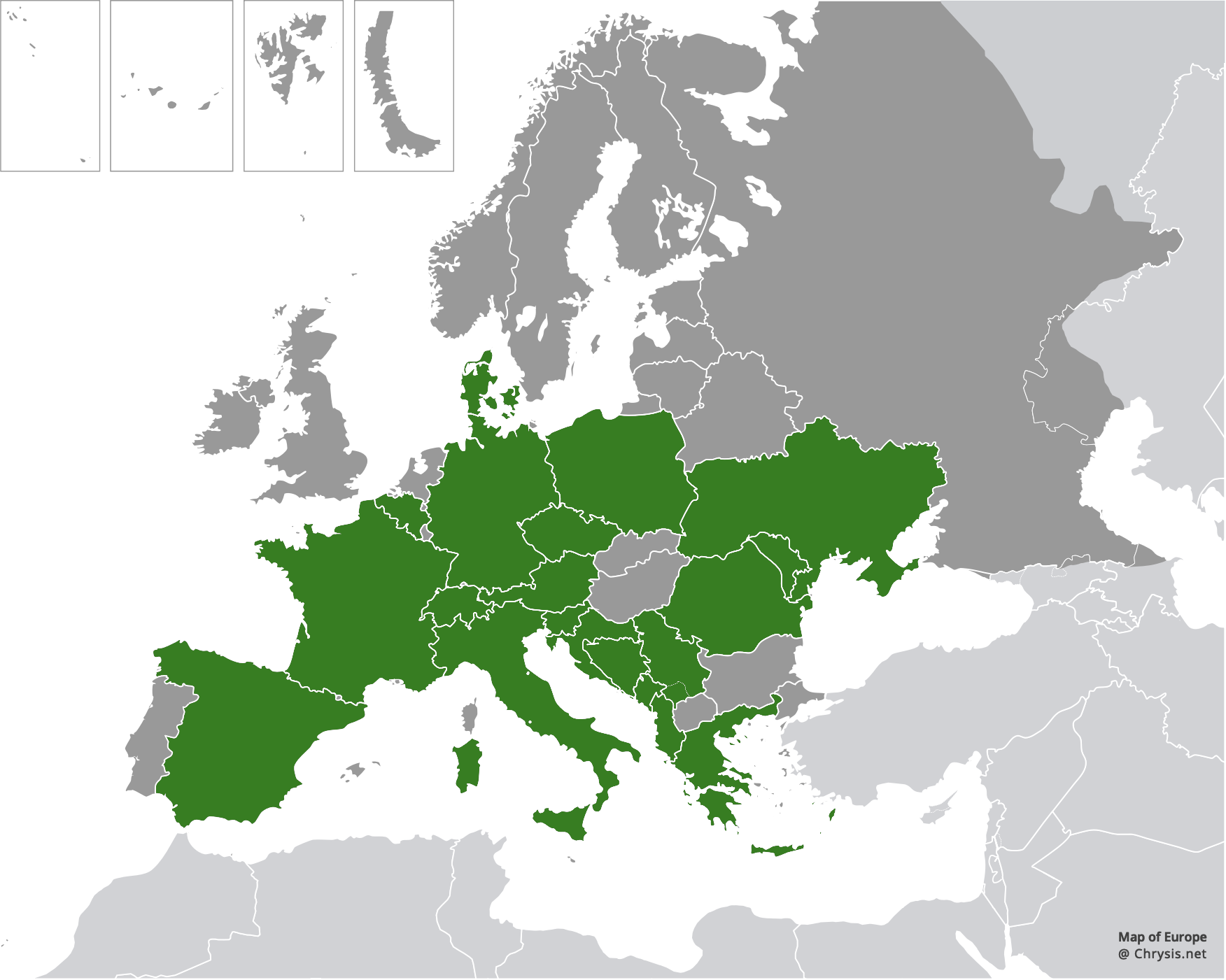 European distribution of Chrysis leachii Shuckard, 1837