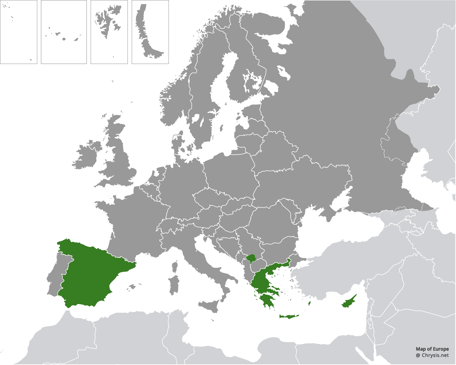 European distribution of Chrysis manicata Dahlbom, 1845