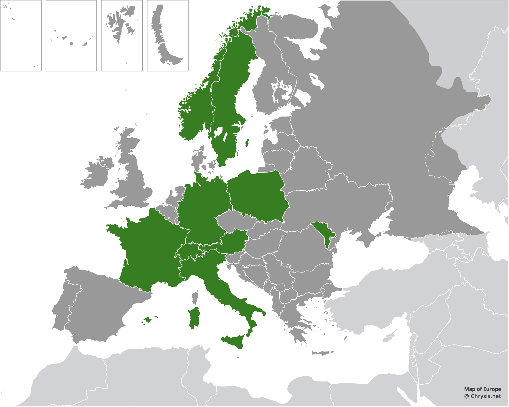 European distribution of Chrysis mediadentata Linsenmaier, 1951