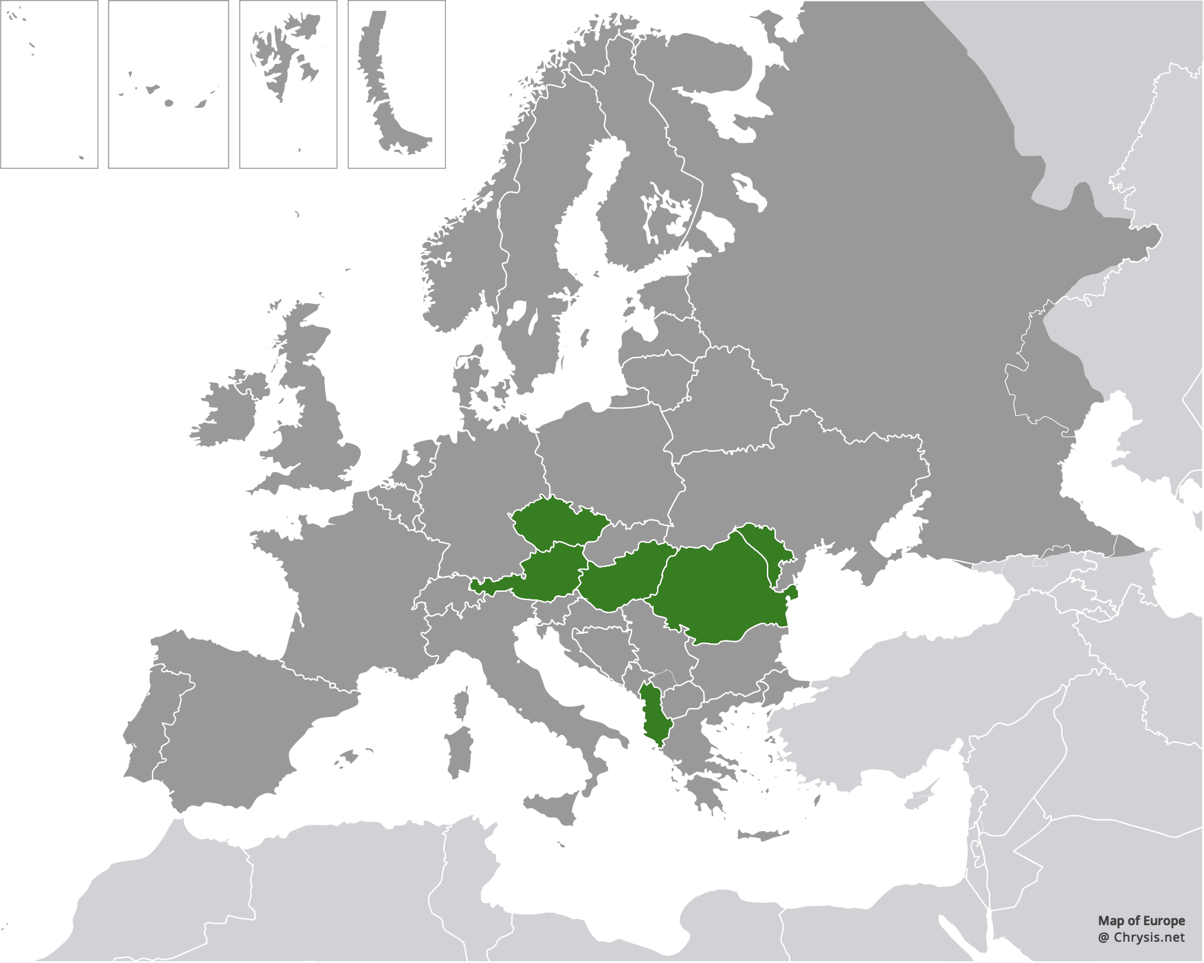 European distribution of Chrysis placida Mocsáry, 1879