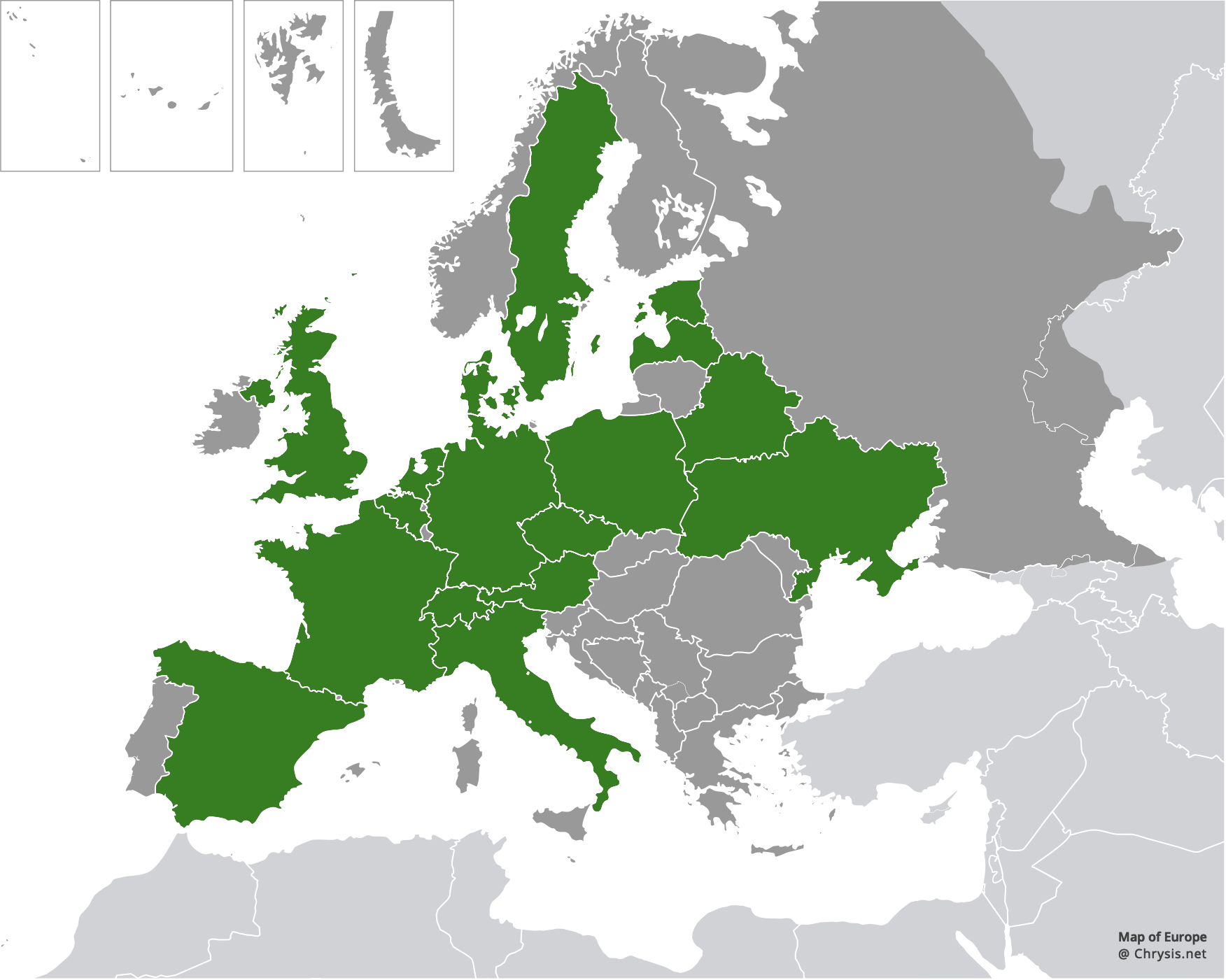 European distribution of Chrysis pseudobrevitarsis