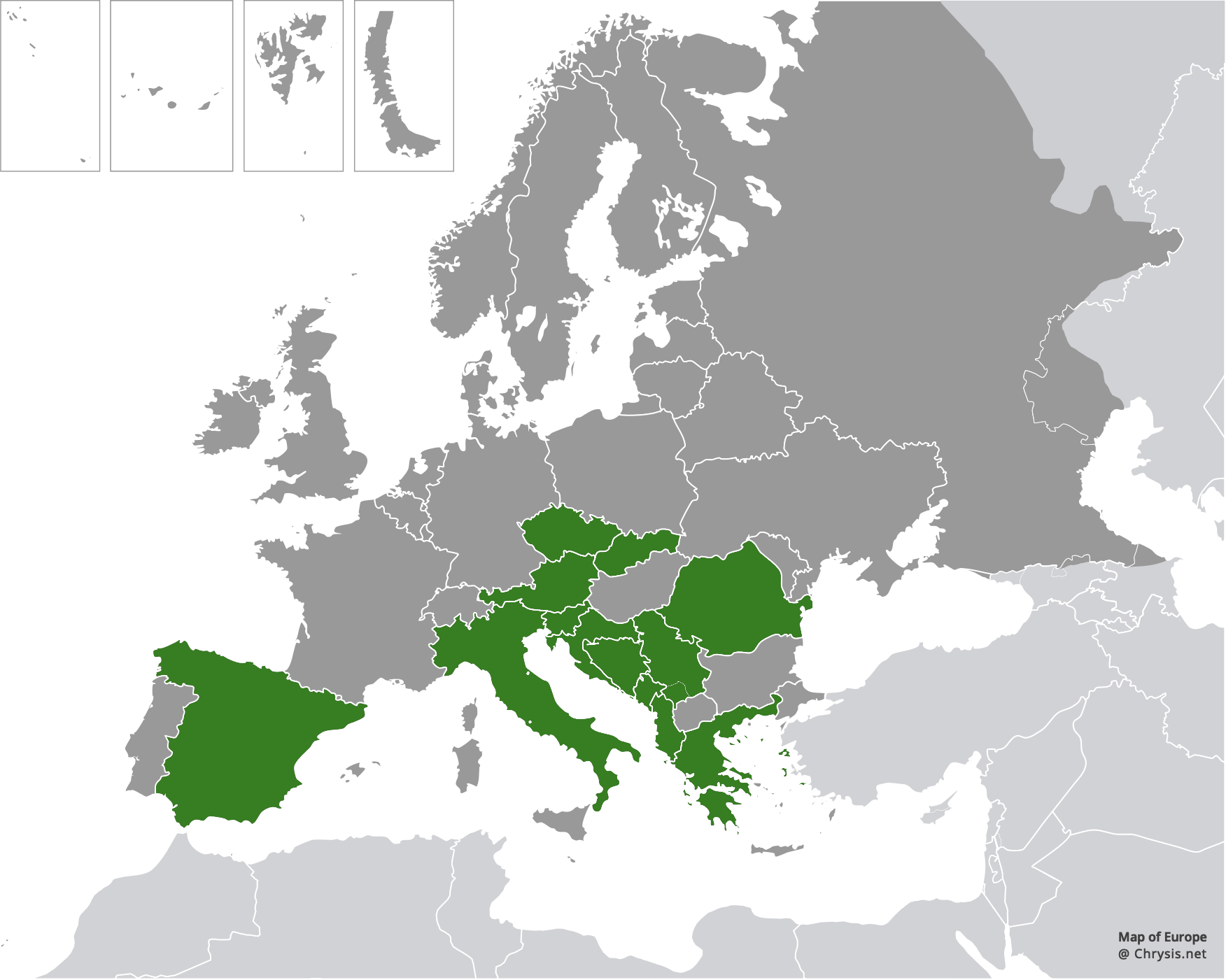 European distribution of Chrysis rufitarsis Brullè, 1833