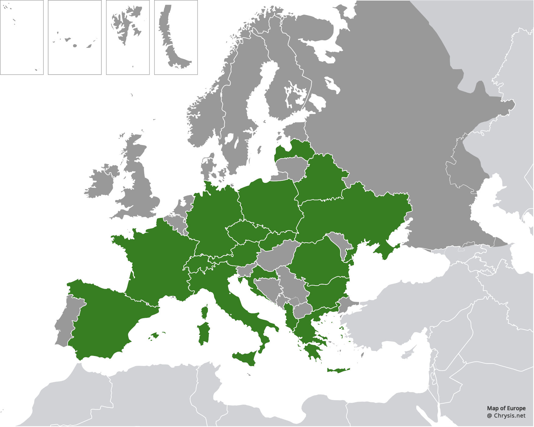 European distribution of Chrysis sexdentata Christ, 1791