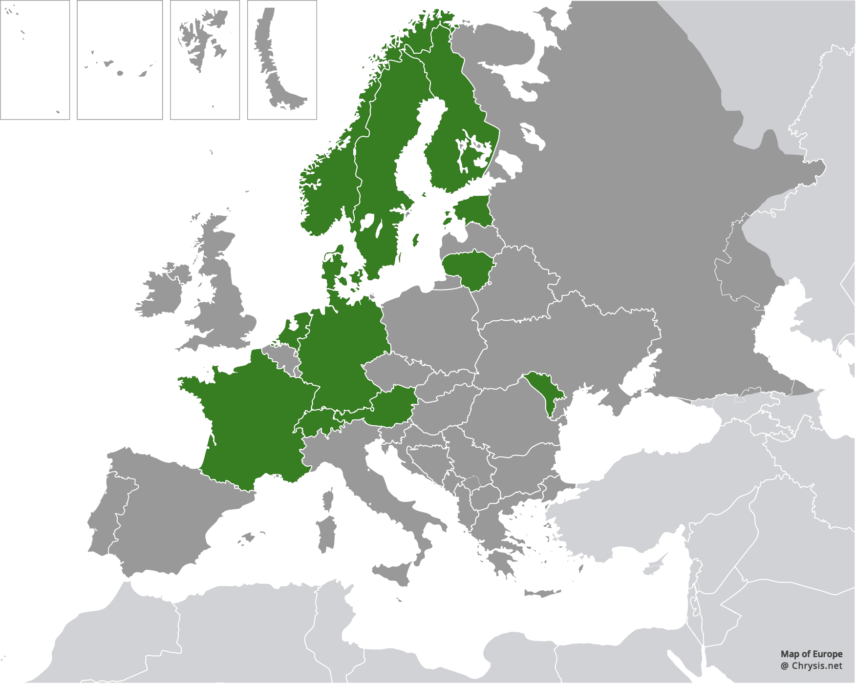 European distribution of Chrysis solida Haupt, 1956