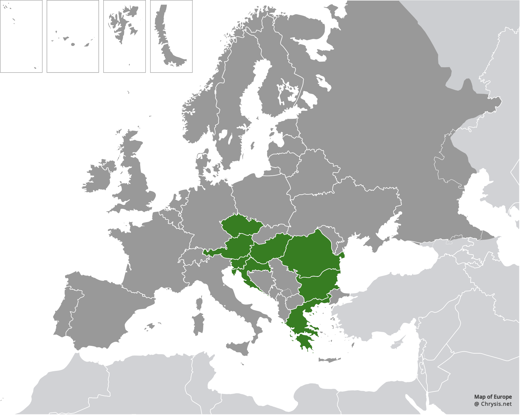 European distribution of Chrysis subsinuata fallax Mocsáry, 1882