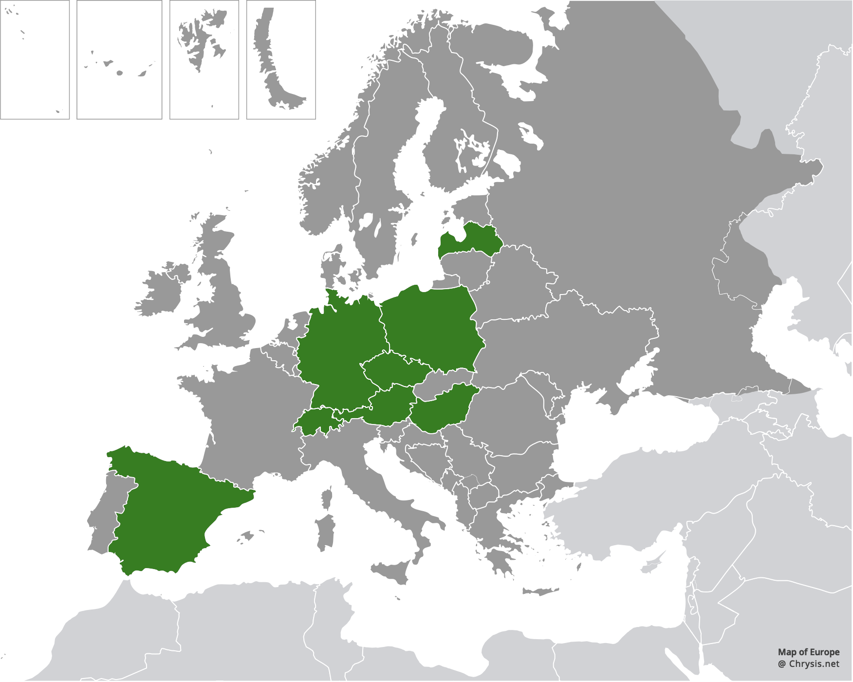 European distribution of Chrysis valida Mocsáry, 1912