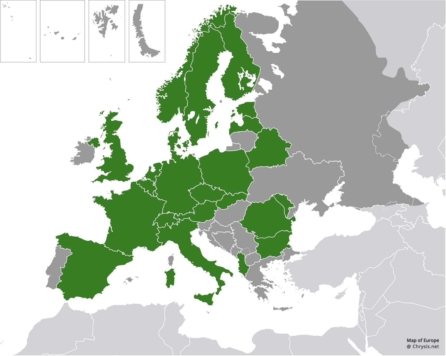 European distribution of Chrysis viridula Linnaeus, 1761