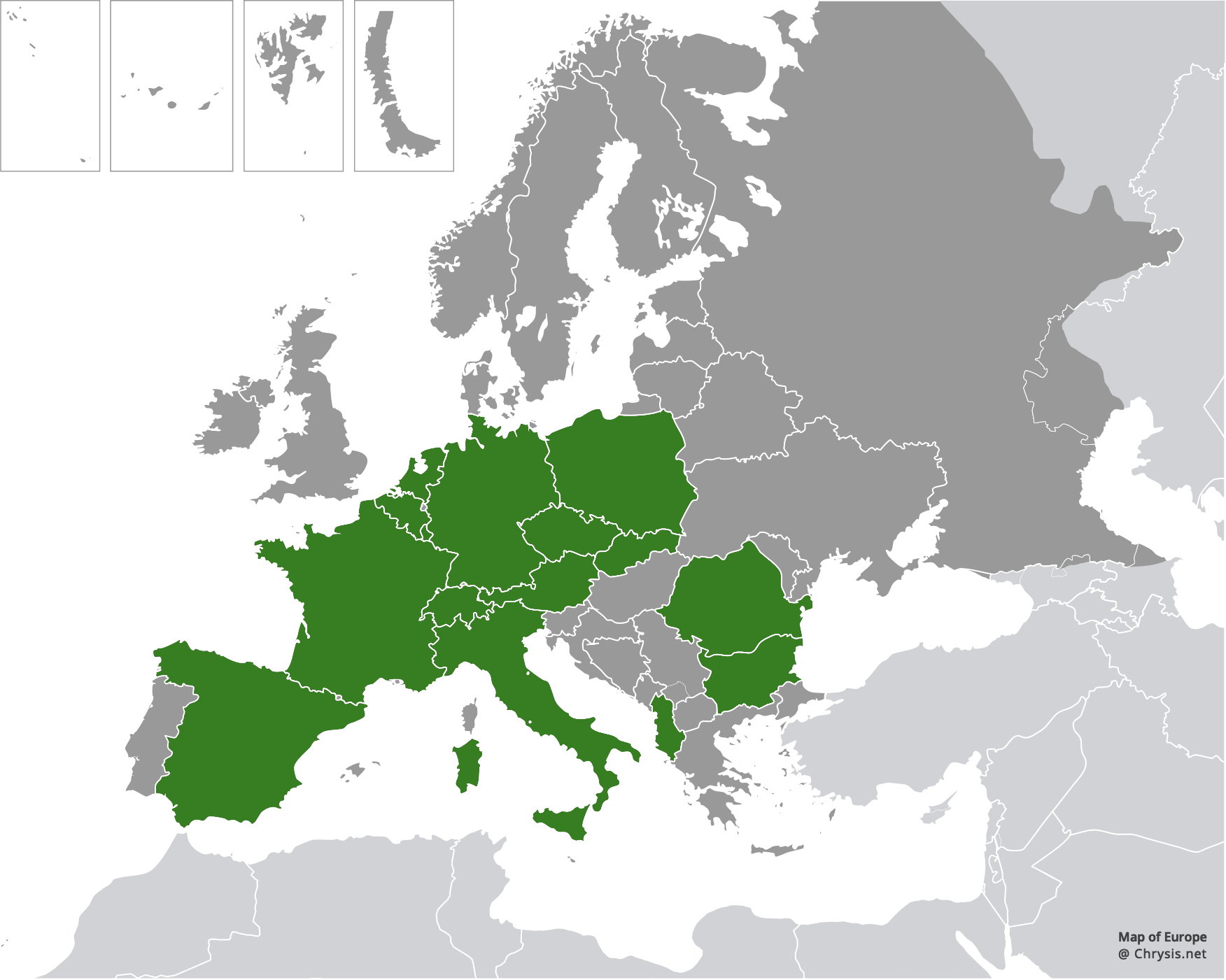 European distribution of Chrysura austriaca (Fabricius, 1804)