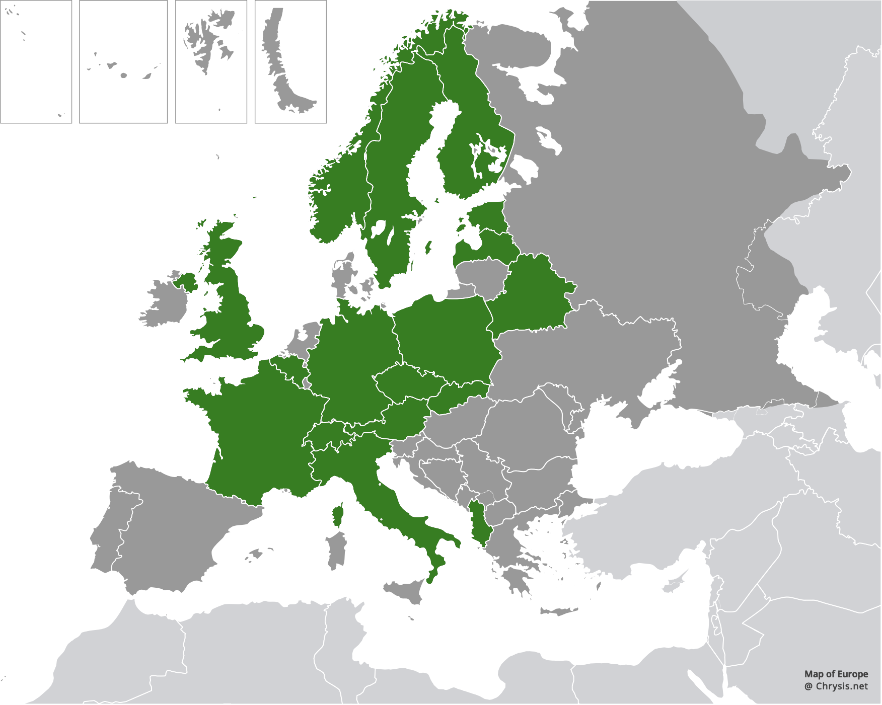 European distribution of Chrysura hirsuta