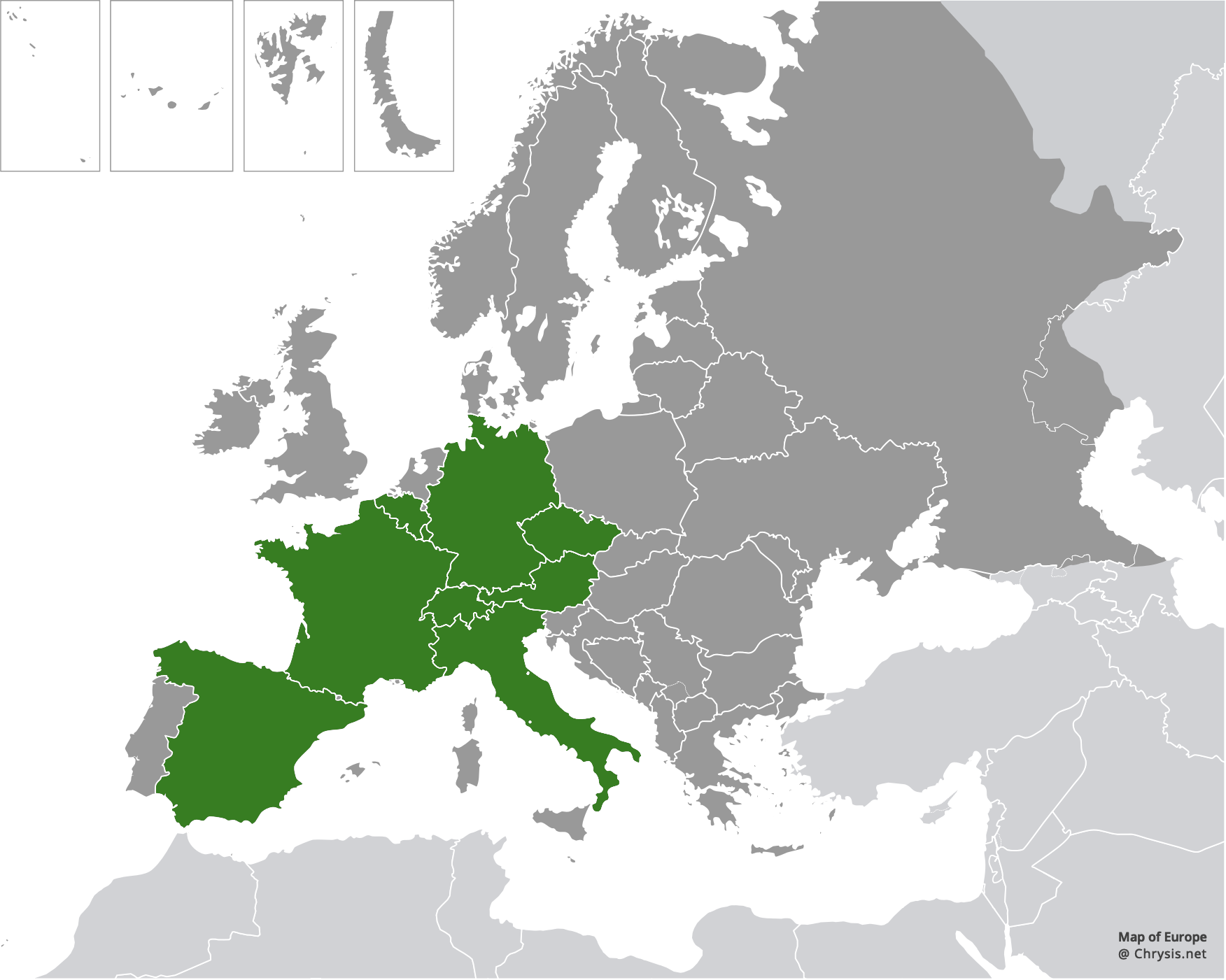 European distribution of Chrysura hybrida (Lepeletier, 1806)