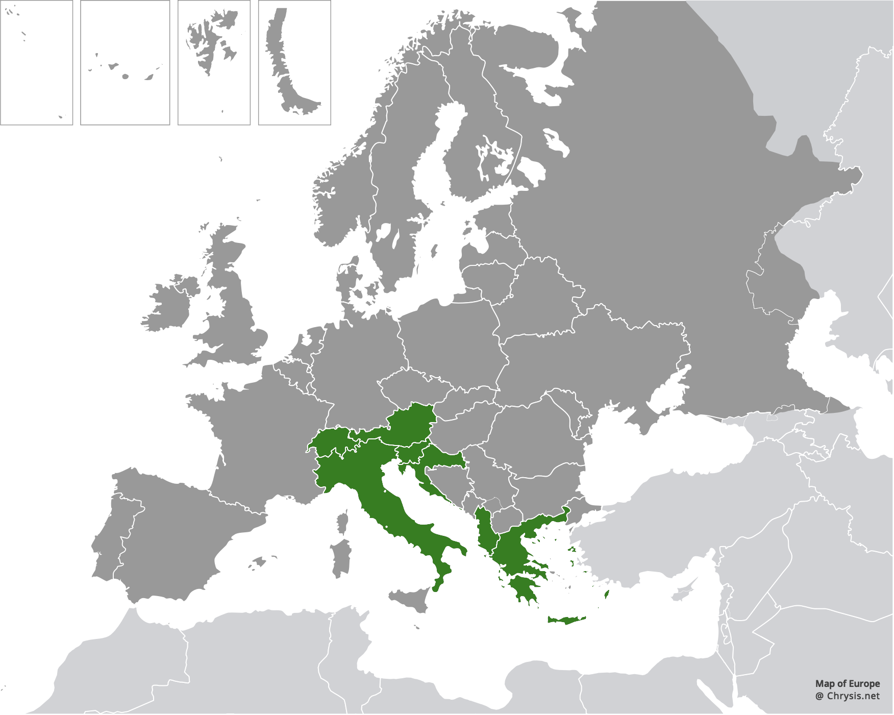 European distribution of Chrysura ignifrons Brullé, 1833