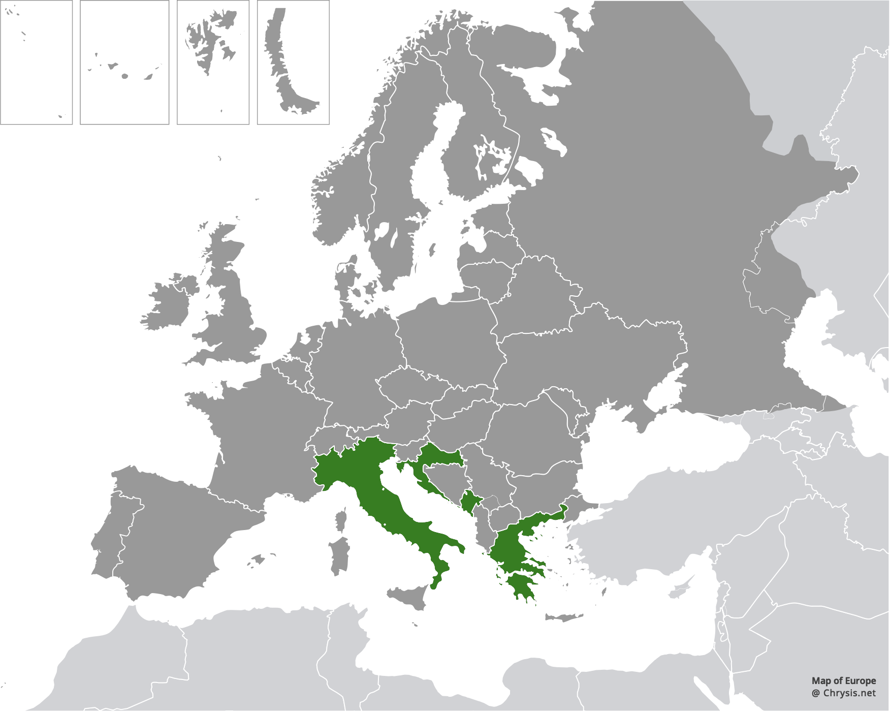 European distribution of Chrysura judith (Balthasar, 1953)