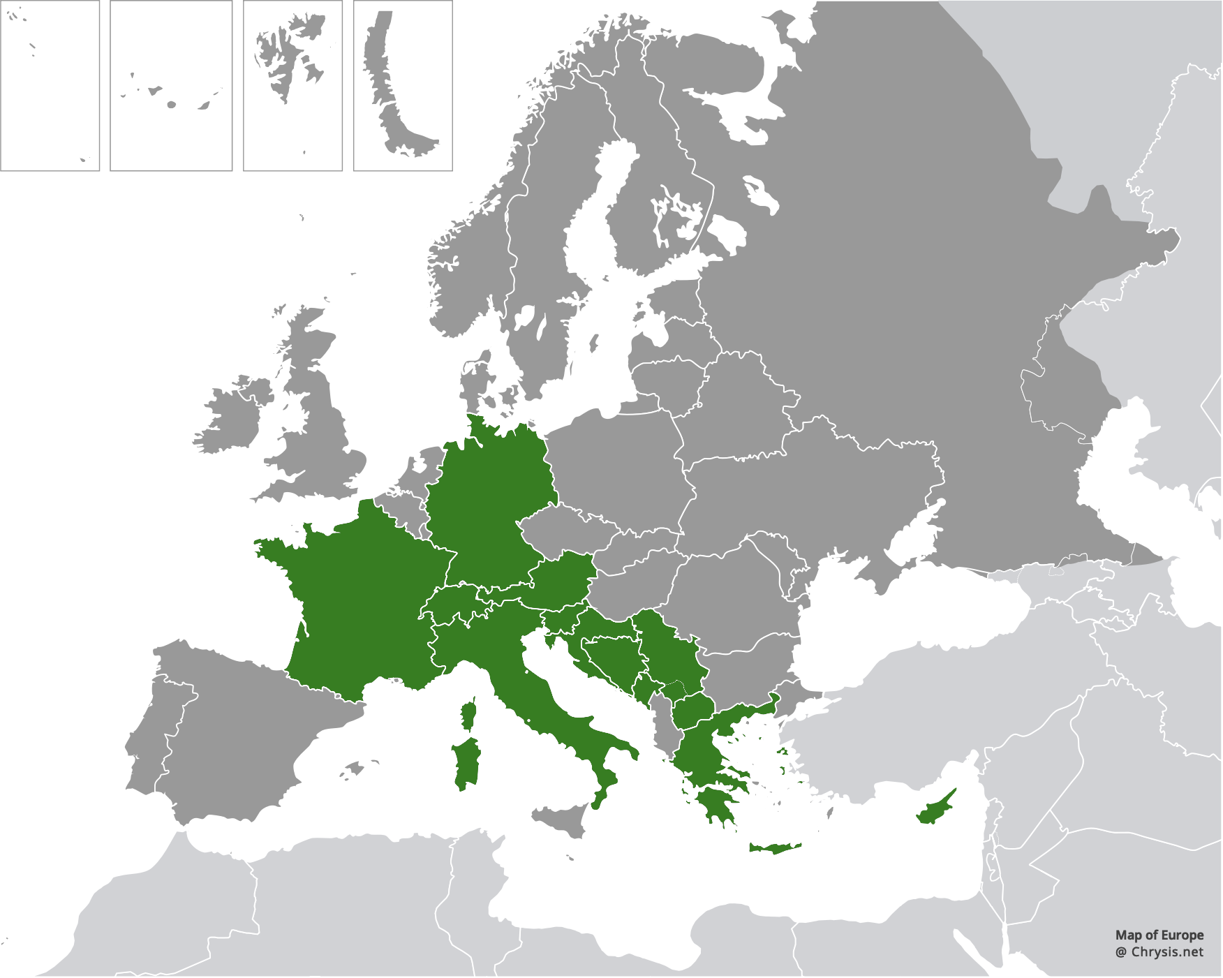 European distribution of Chrysura laevigata (Abeille, 1879)