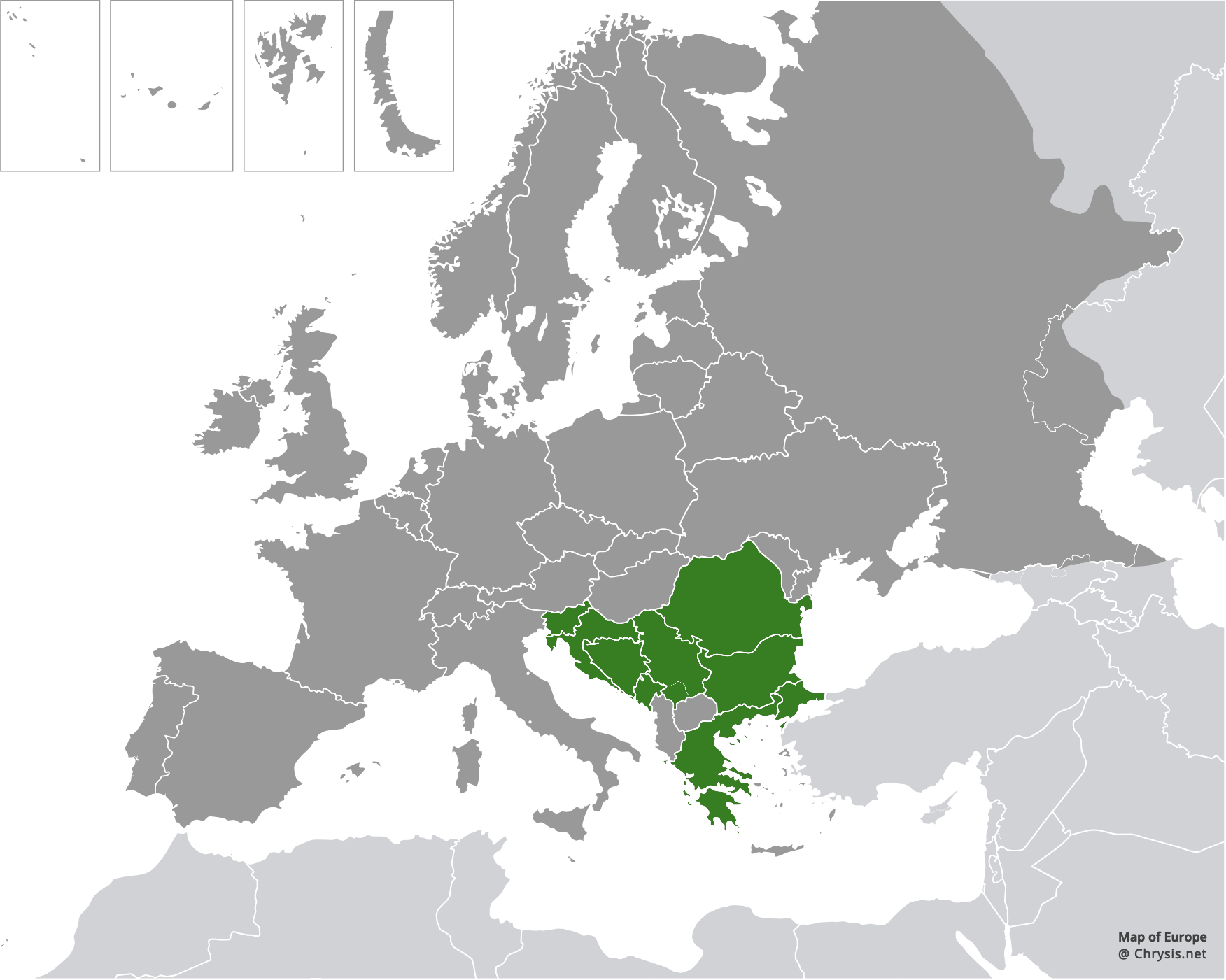 European distribution of Chrysura lydiae (Mocsáry, 1889)