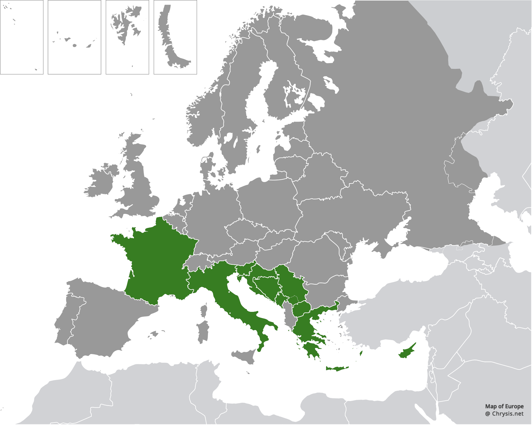 European distribution of Chrysura pseudodichroa (Linsenmaier, 1959)