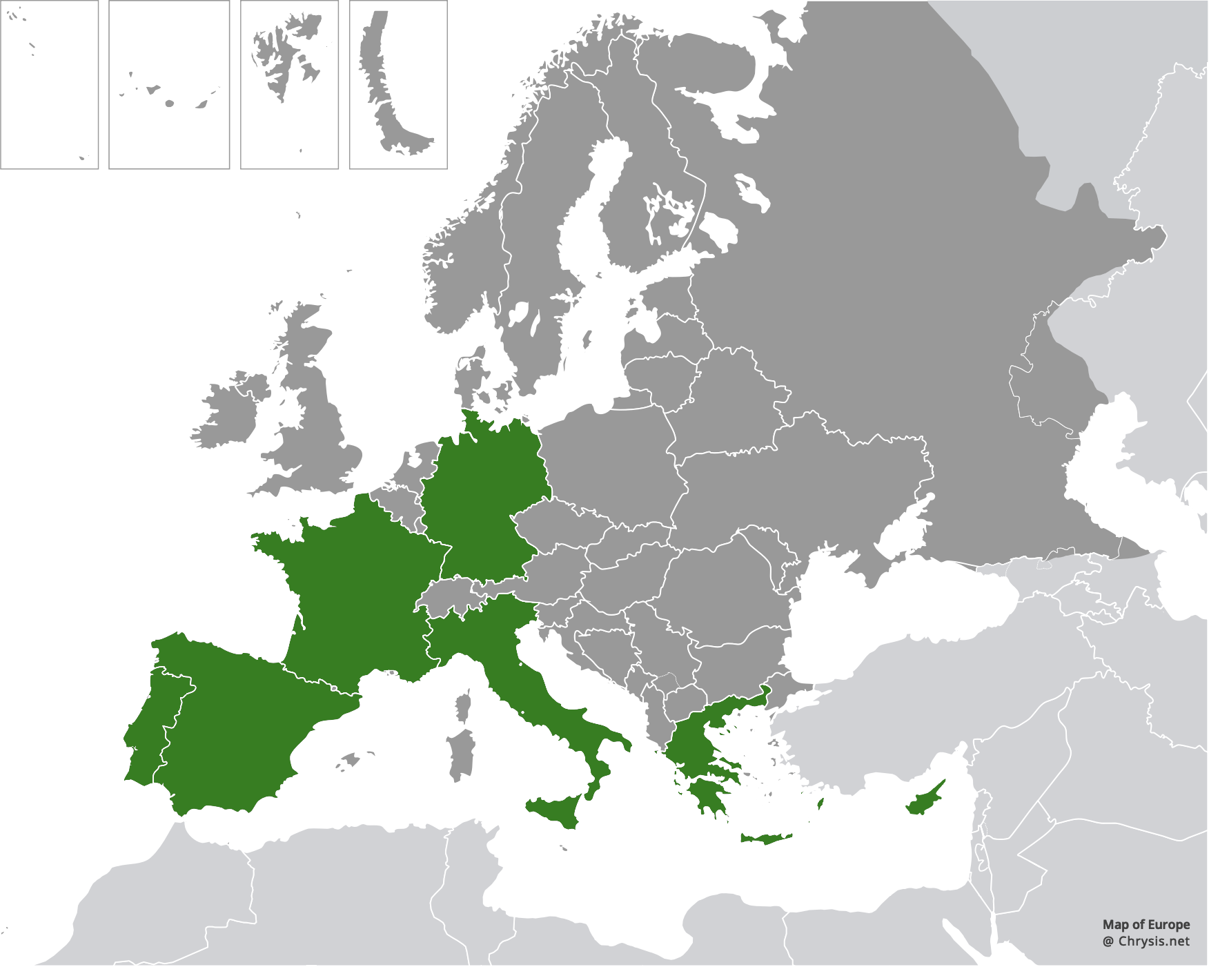 European distribution of Chrysura varicornis Spinola, 1838