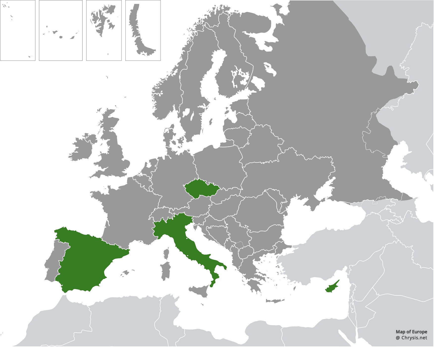 European distribution of Hedychridium pseudoroseum Linsenmaier, 1959