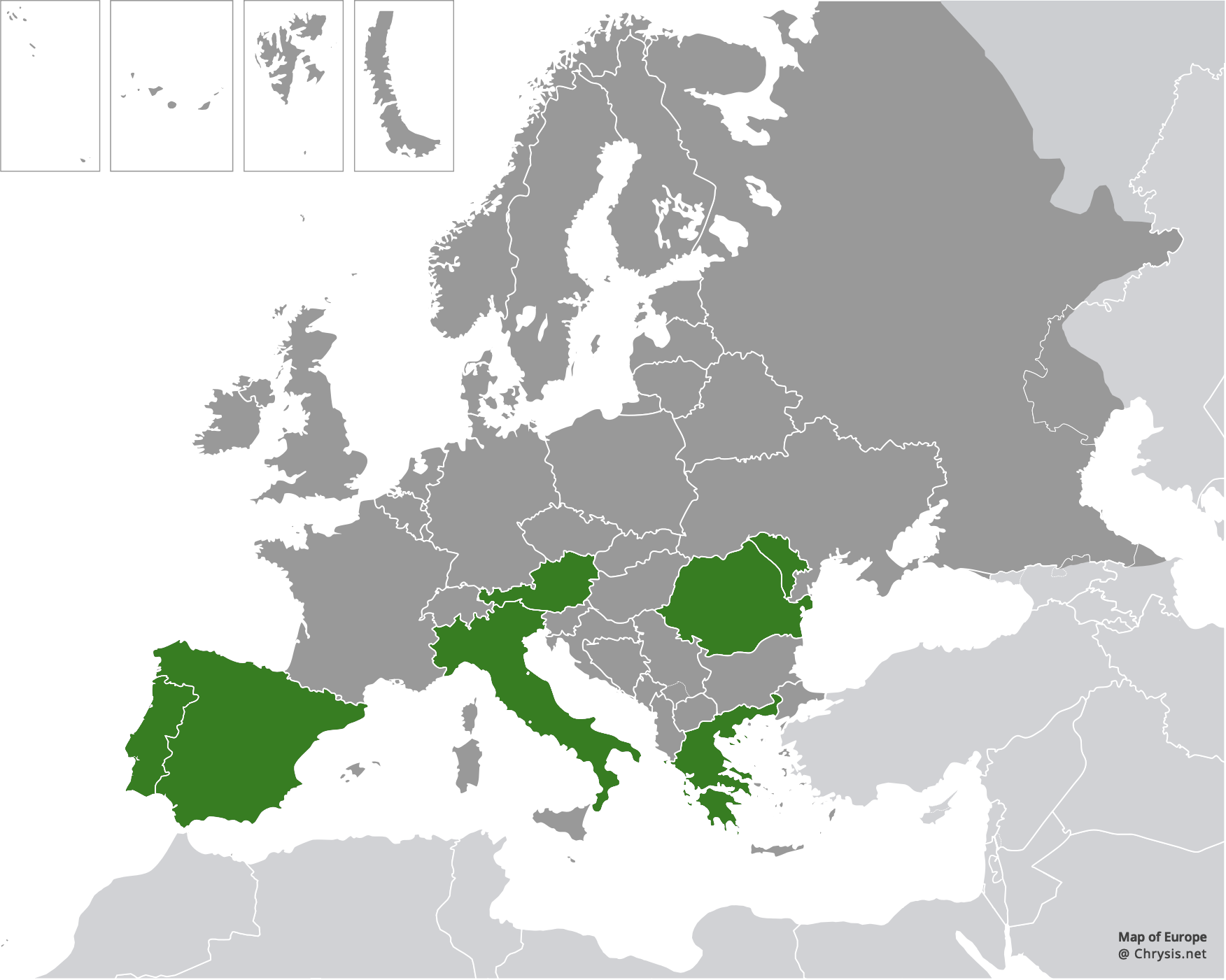 European distribution of Hedychrum virens Dahlbom, 1854