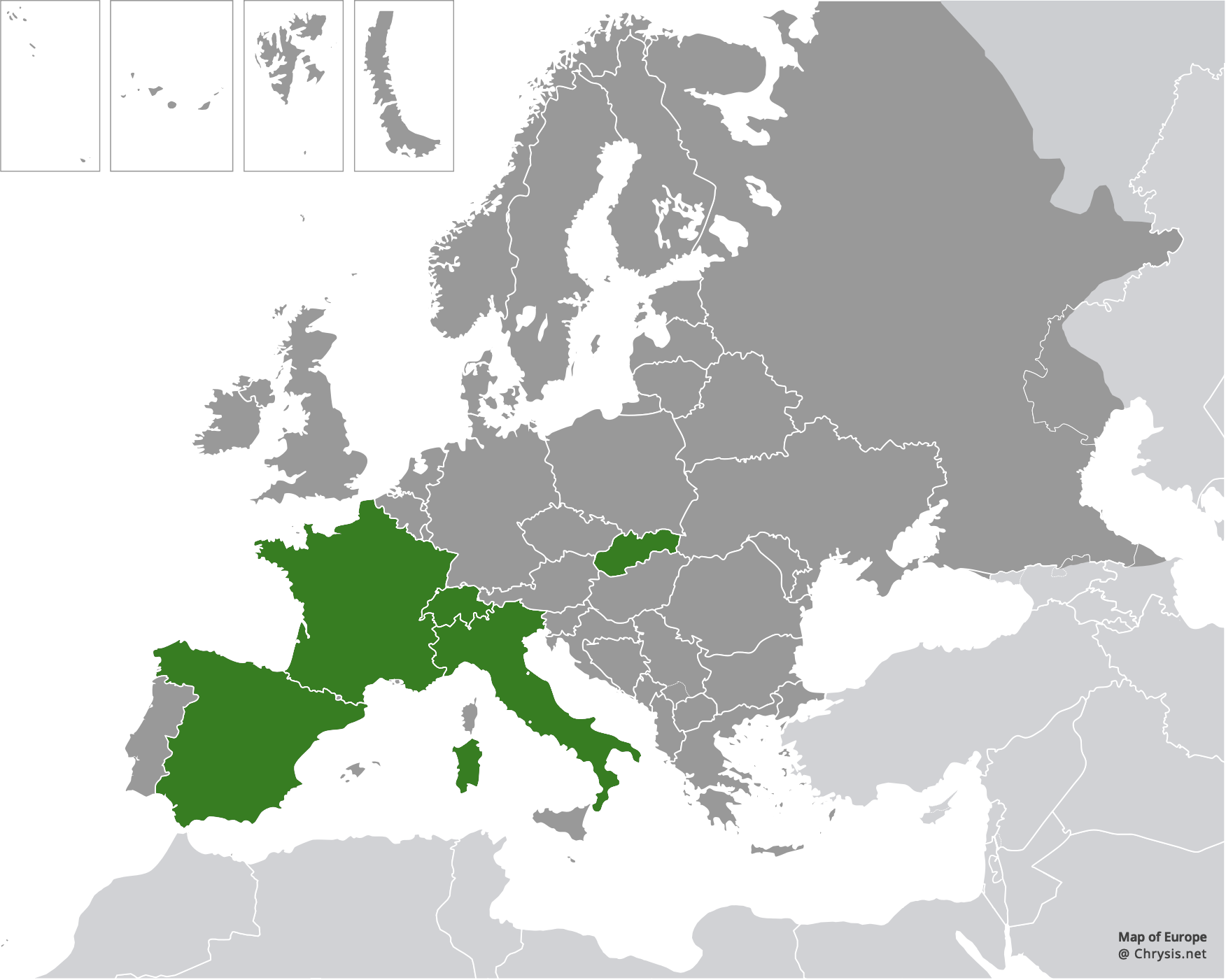 European distribution of Holopyga lucida Lepeletier, 1806