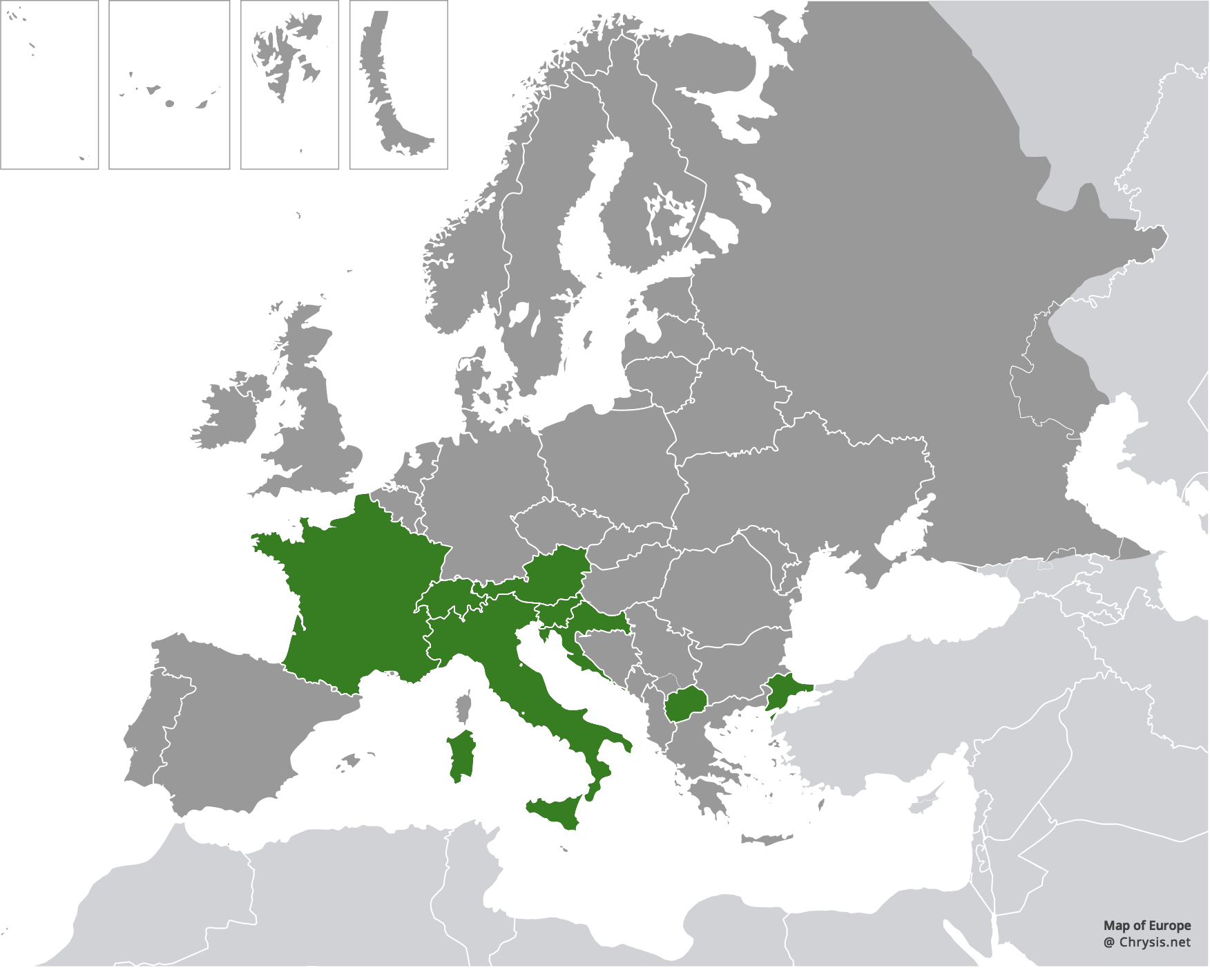 European distribution of Stilbum calens zimmermanni Linsenmaier, 1959