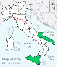 Italian distribution of Chrysura oraniensis porphyrea